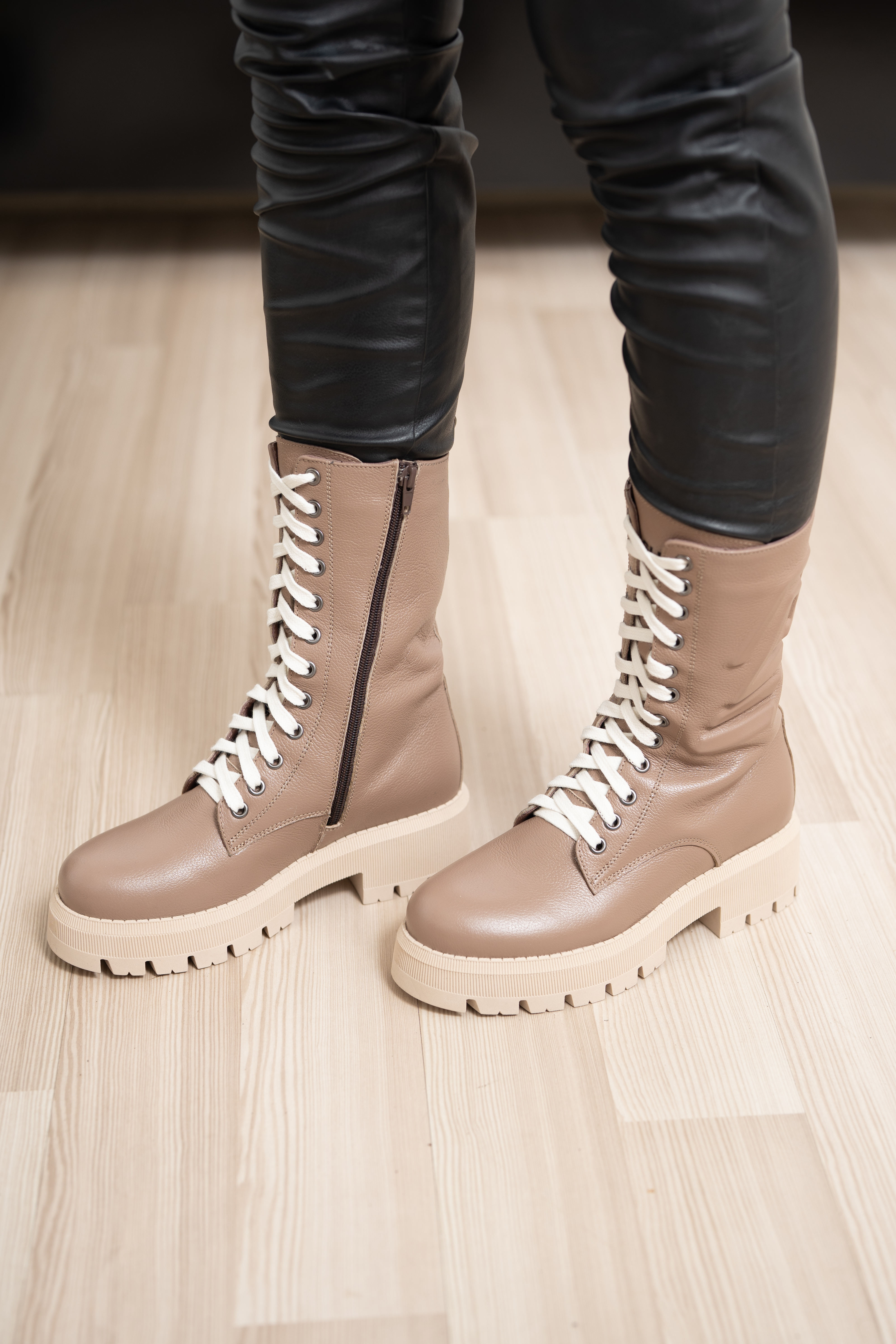 Ghete dama inalte, Glemis, piele naturala - Model: AS-florida-2425, Culoare: Taupe Bizon, Marime: 38 (25.1 cm)