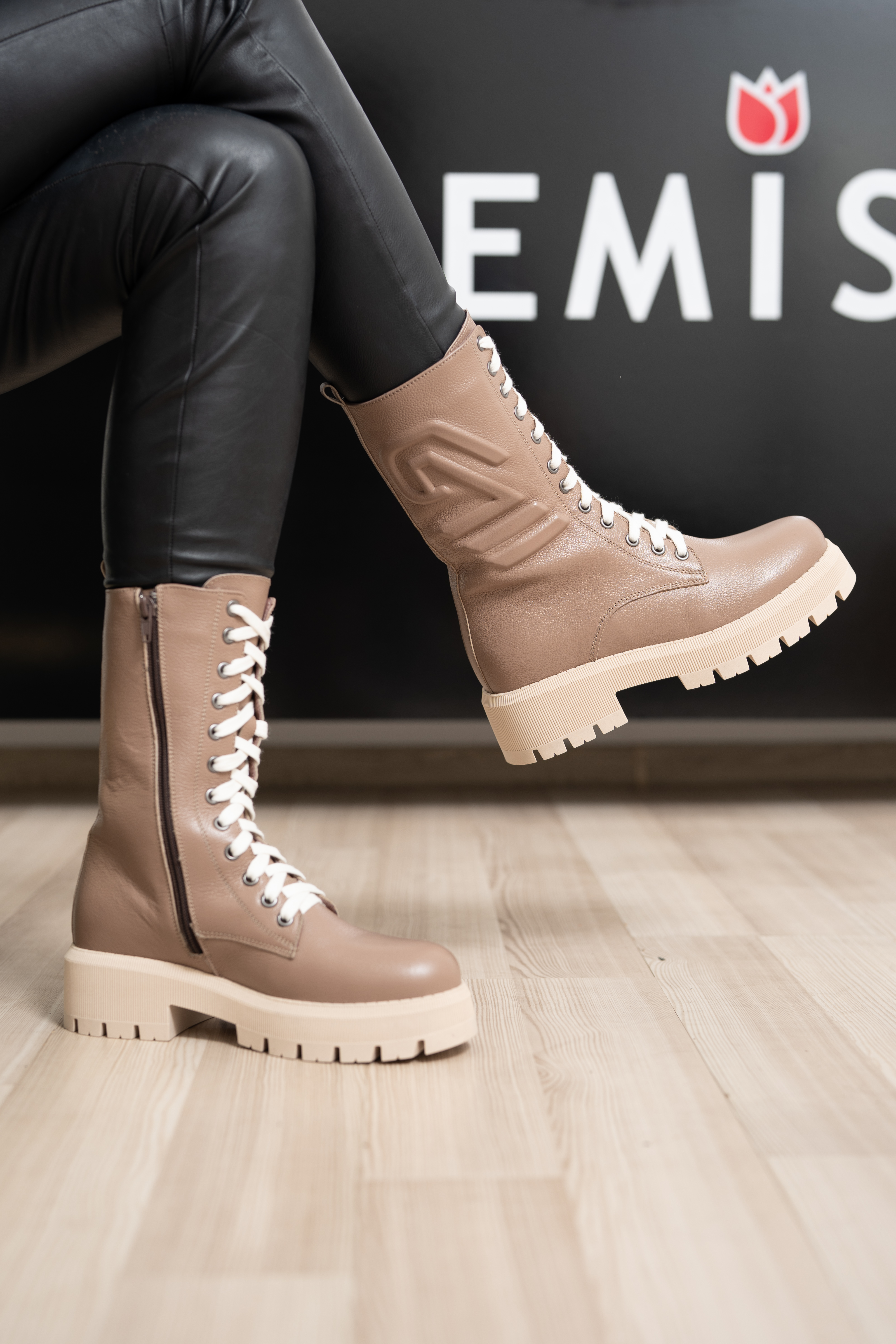 Ghete dama inalte, Glemis, piele naturala - Model: AS-florida-2425, Culoare: Taupe Bizon, Marime: 38 (25.1 cm)