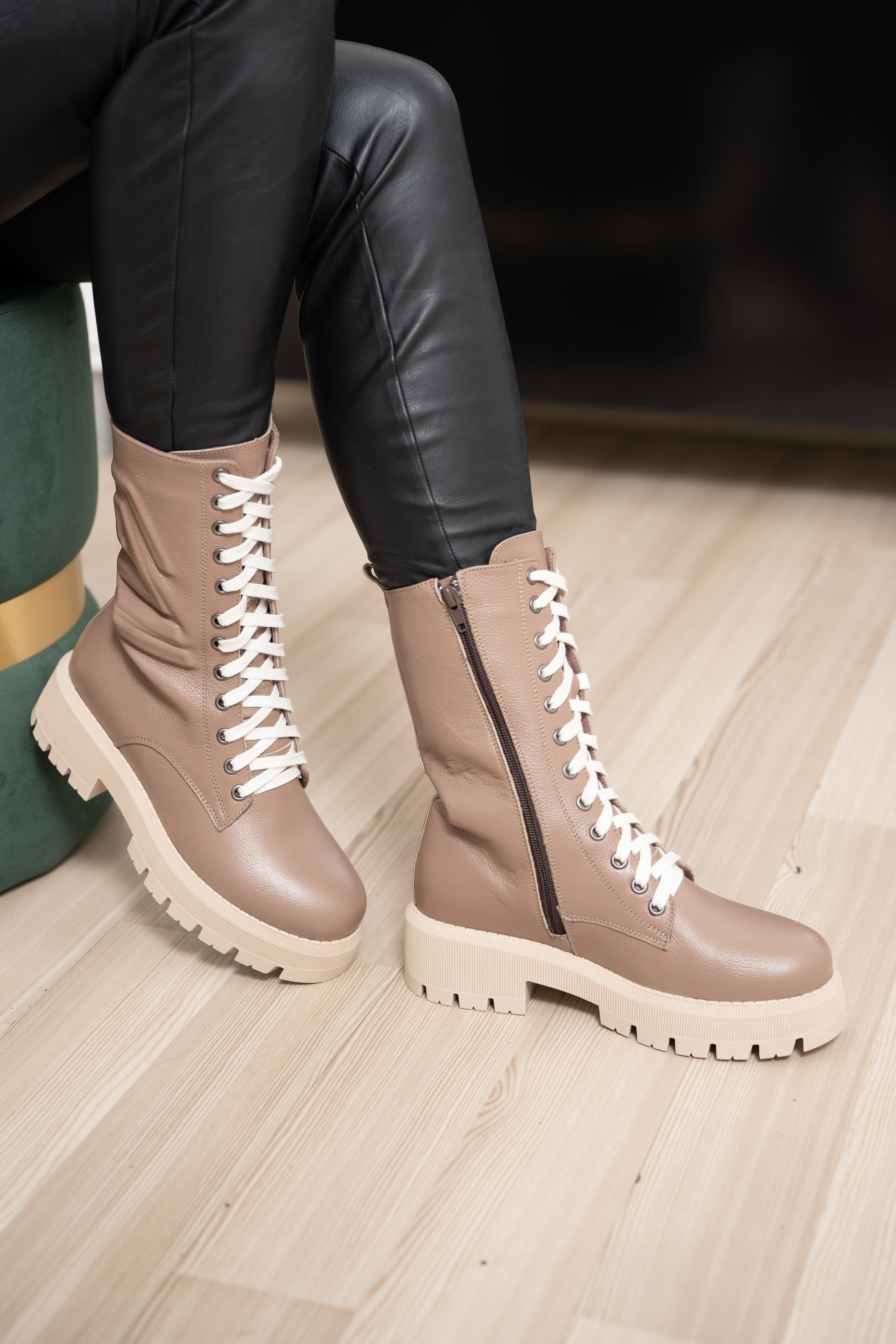 Ghete dama inalte, Glemis, piele naturala - Model: AS-florida-2425, Culoare: Taupe Bizon, Marime: 38 (25.1 cm)