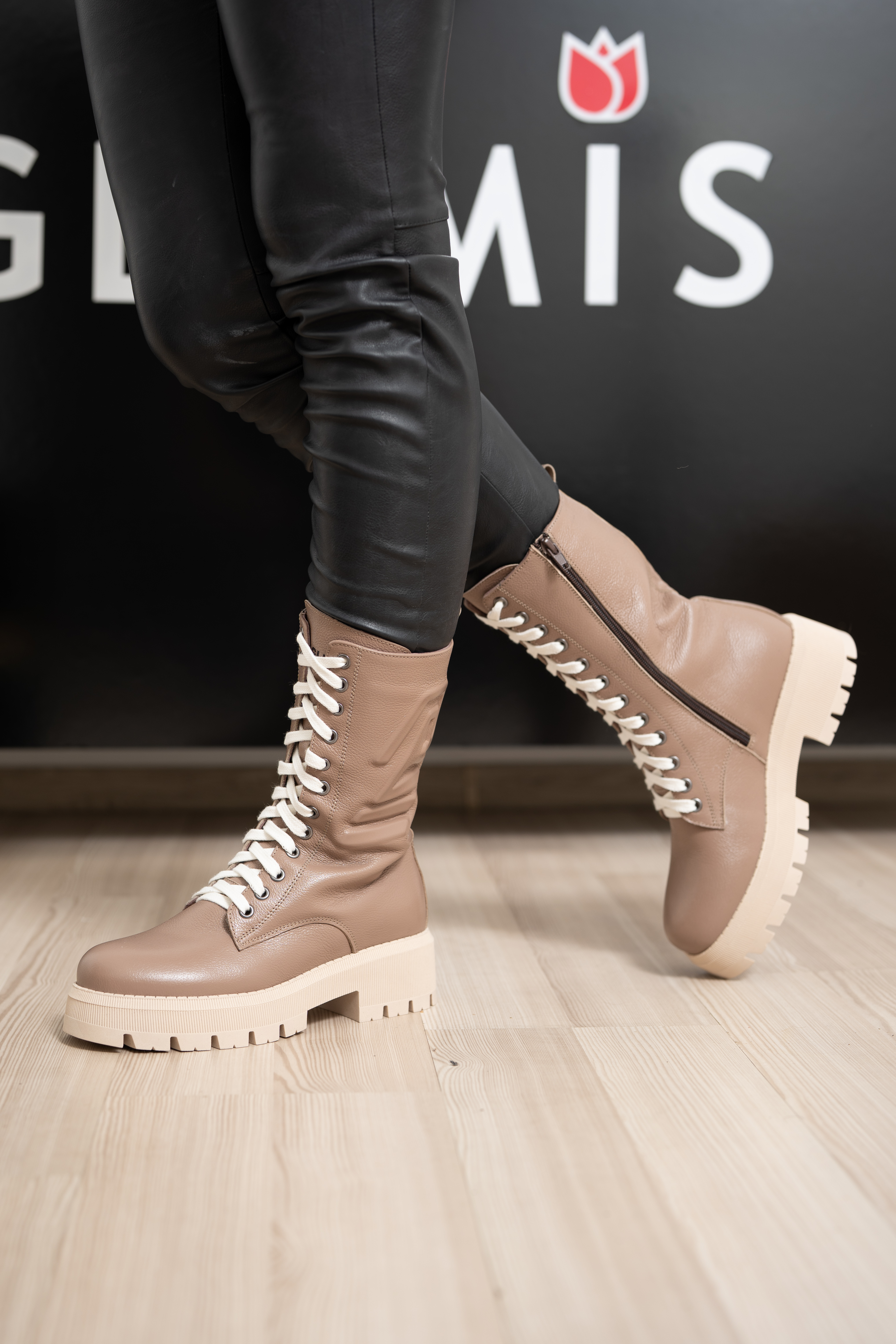 Ghete dama inalte, Glemis, piele naturala - Model: AS-florida-2425, Culoare: Taupe Bizon, Marime: 38 (25.1 cm)