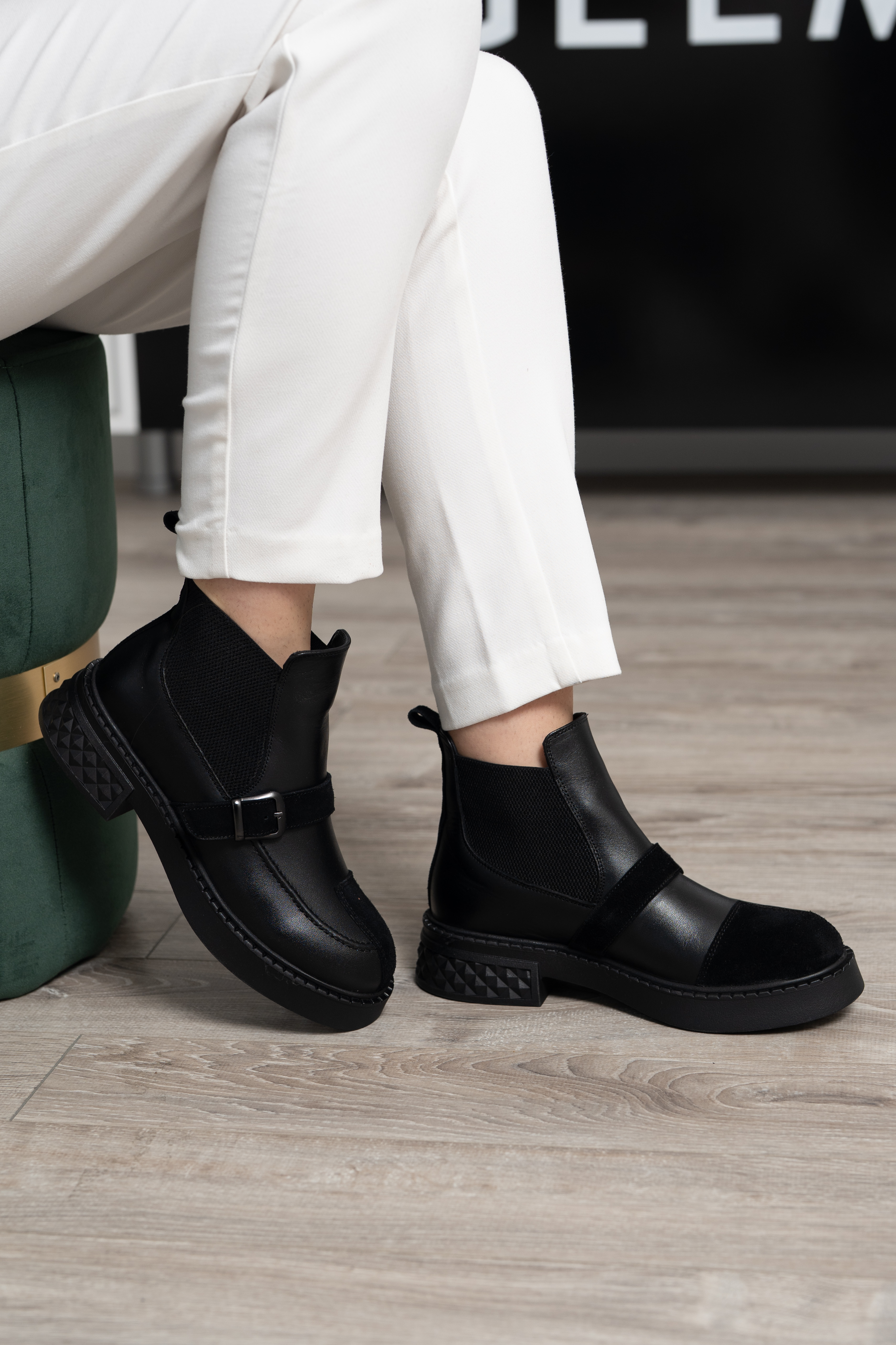 Ghete dama, Glemis, piele naturala - Cod: AS-2525-04, Culoare: Negru Box Velur, Marime: 38 (24.9 cm)