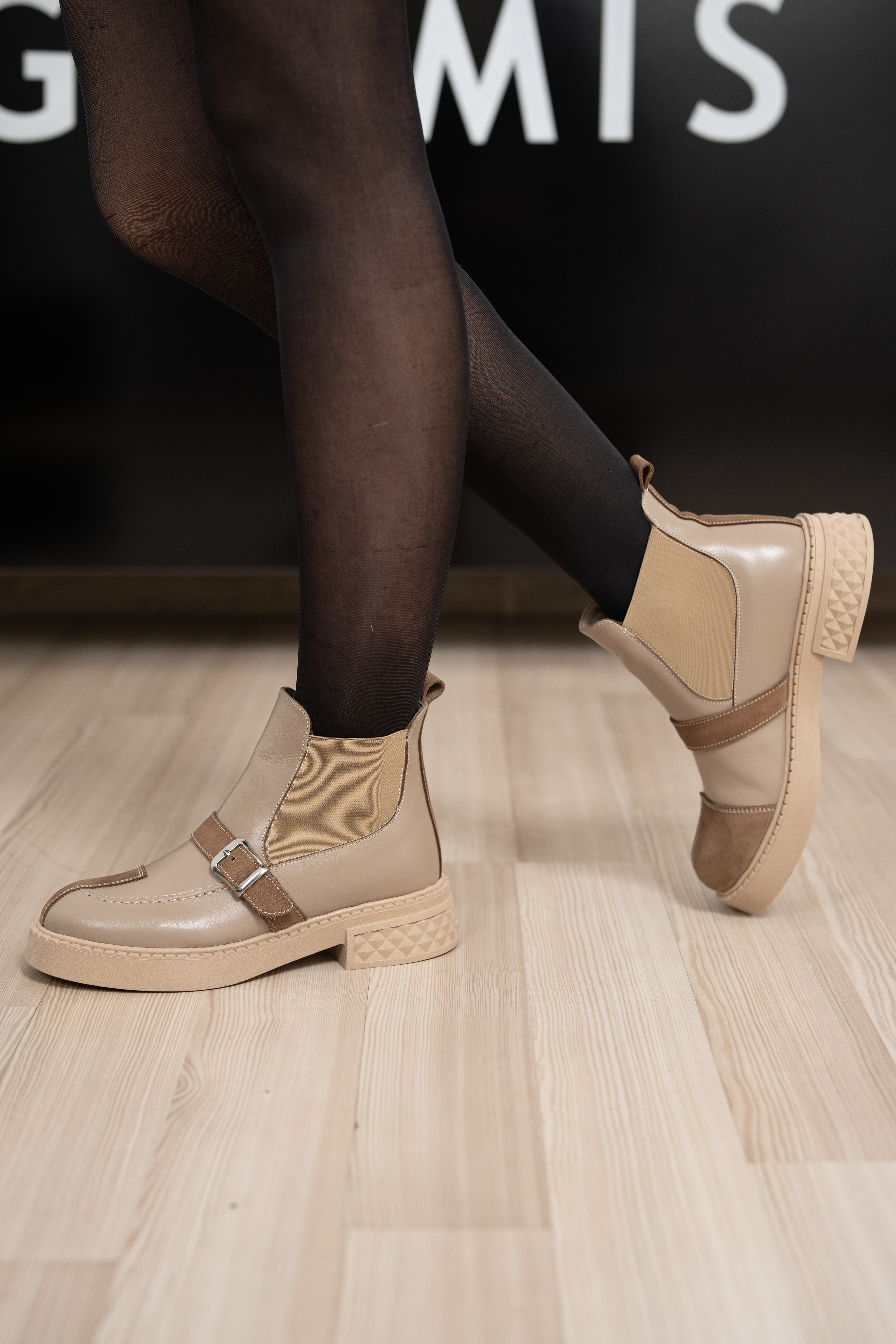 Ghete dama, Glemis, piele naturala - Cod: AS-2525-04, Culoare: Taupe Box Velur, Marime: 38 (24.9 cm)