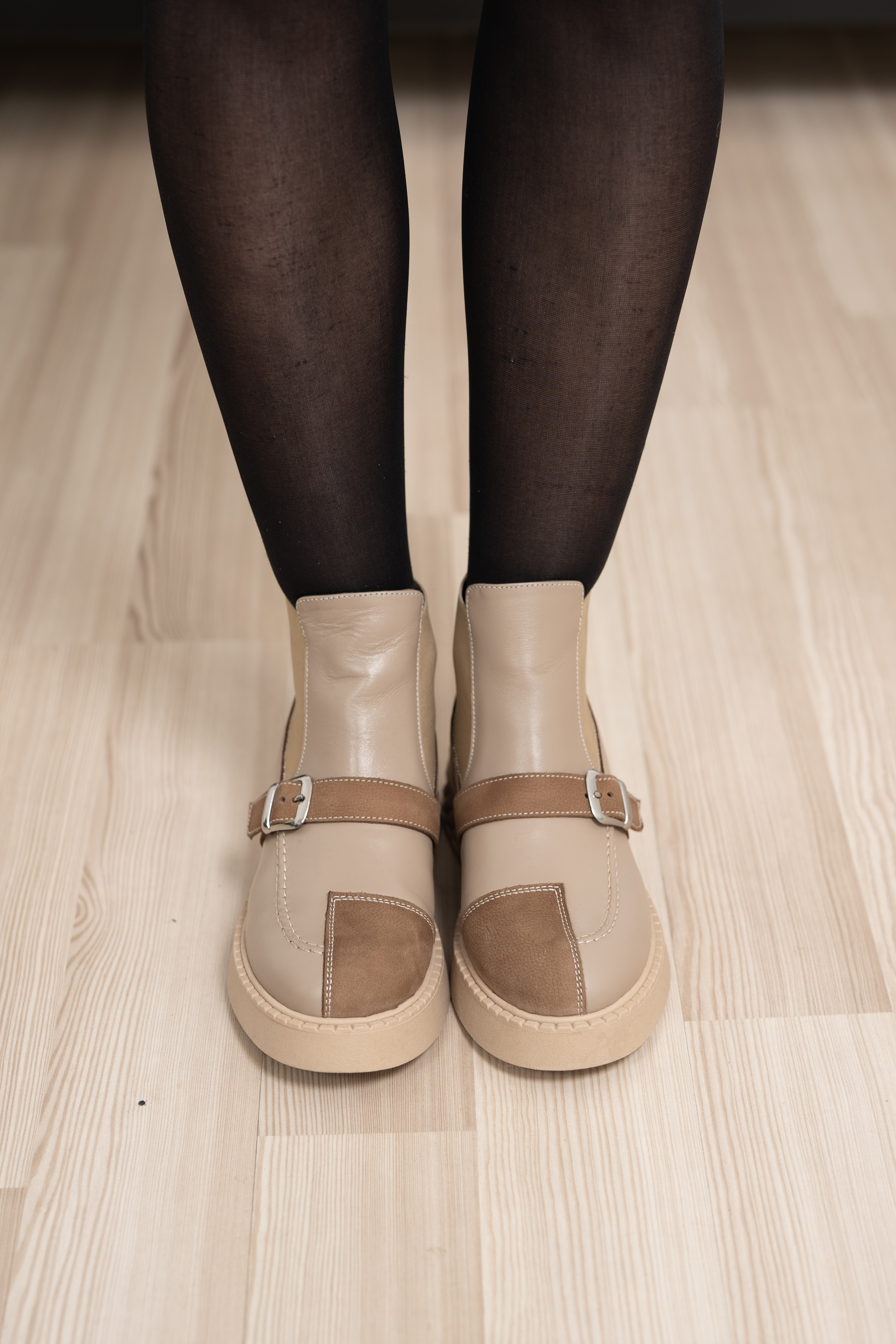 Ghete dama, Glemis, piele naturala - Cod: AS-2525-04, Culoare: Taupe Box Velur, Marime: 38 (24.9 cm)