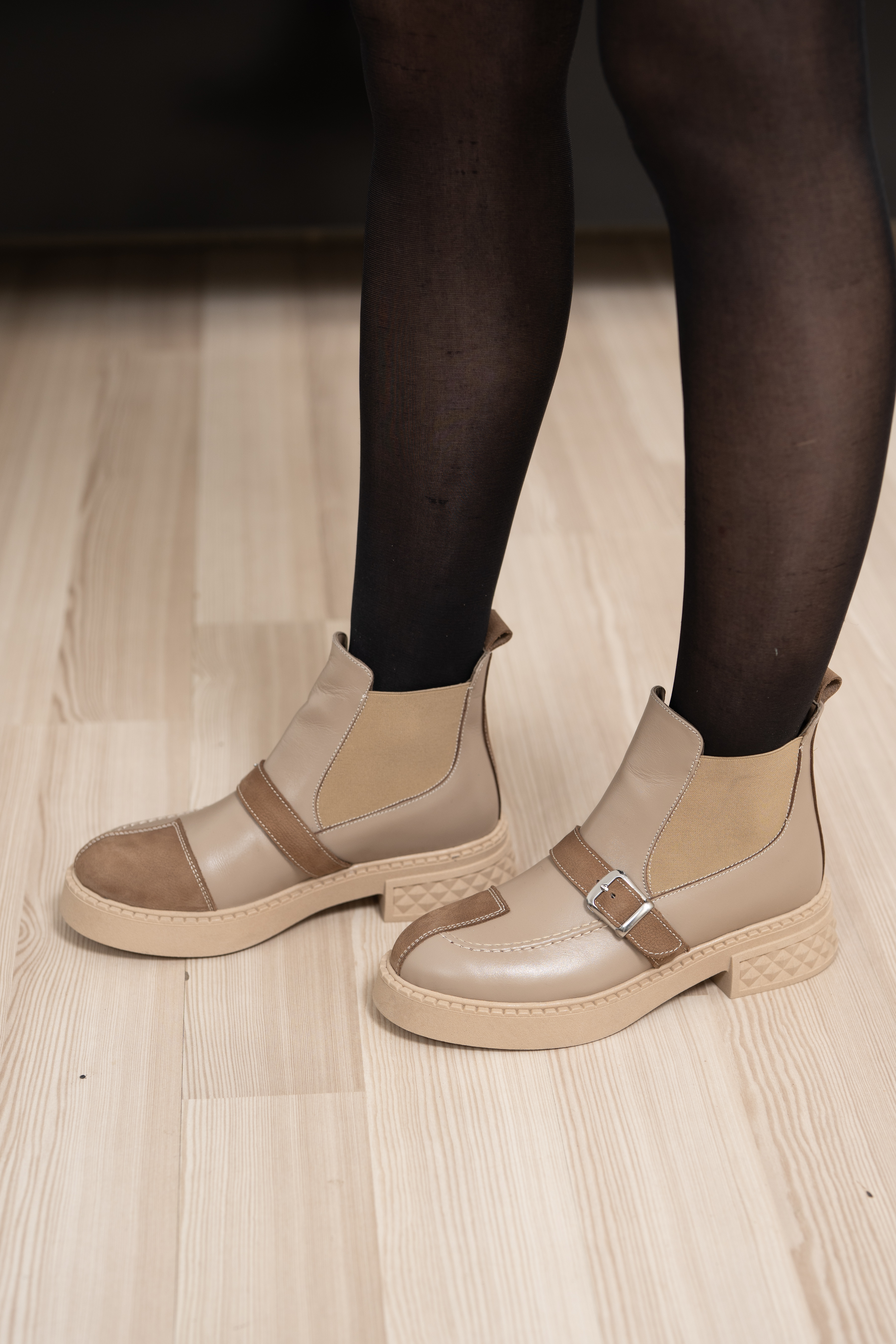 Ghete dama, Glemis, piele naturala - Cod: AS-2525-04, Culoare: Taupe Box Velur, Marime: 38 (24.9 cm)