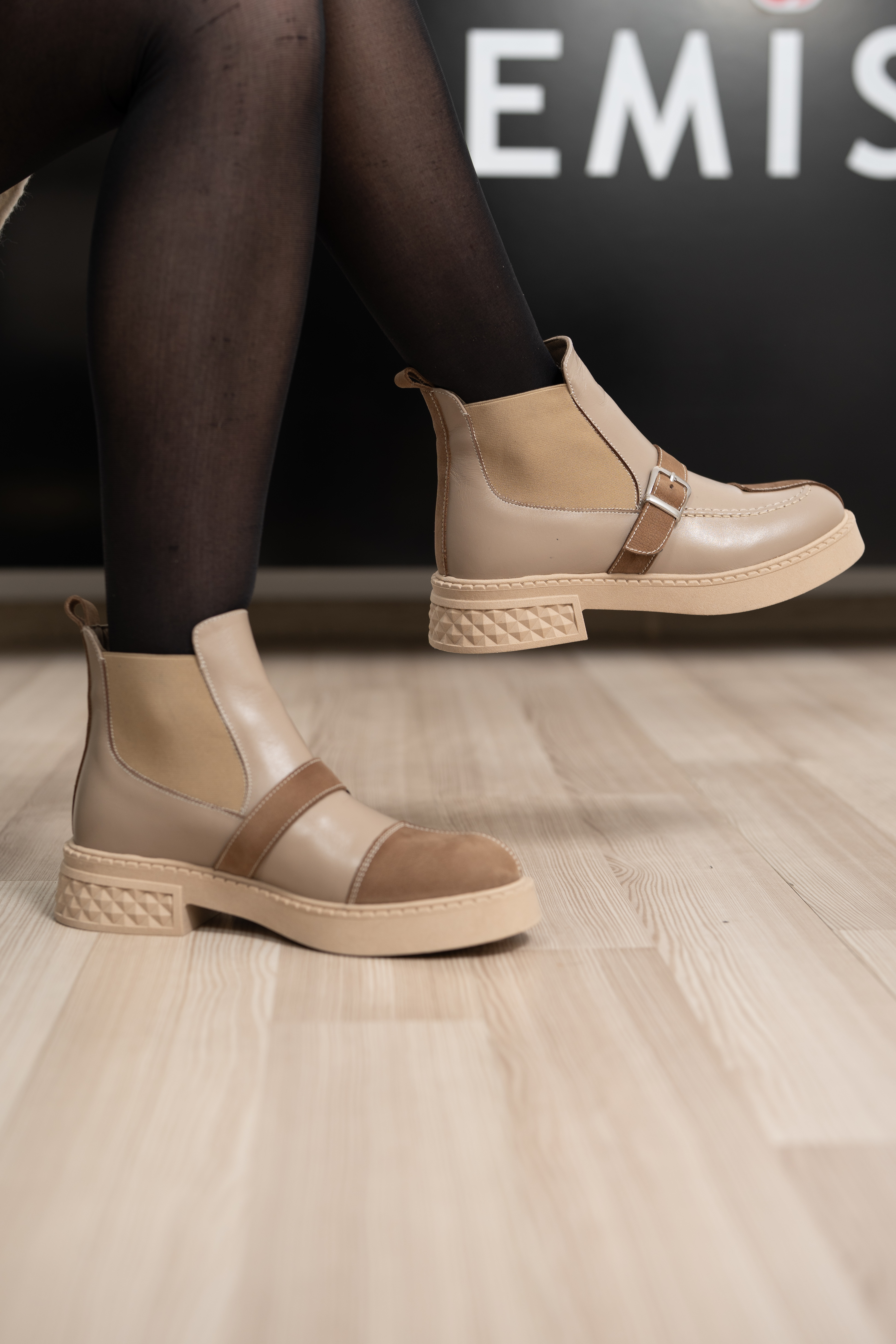 Ghete dama, Glemis, piele naturala - Cod: AS-2525-04, Culoare: Taupe Box Velur, Marime: 38 (24.9 cm)