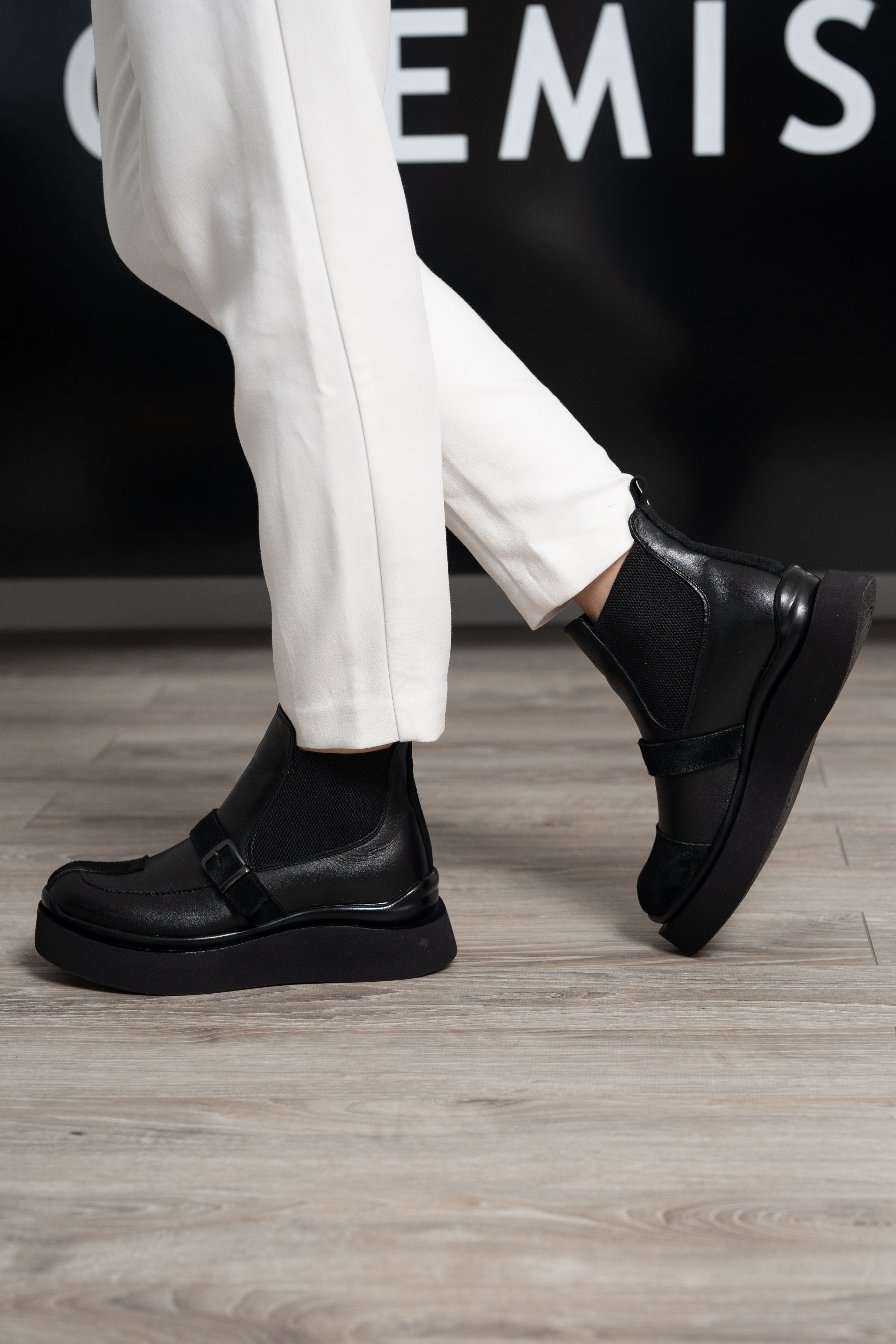 Ghete dama, Glemis, piele naturala - Cod: AS-2525-21, Culoare: Negru Box Velur, Marime: 38 (24.9 cm)