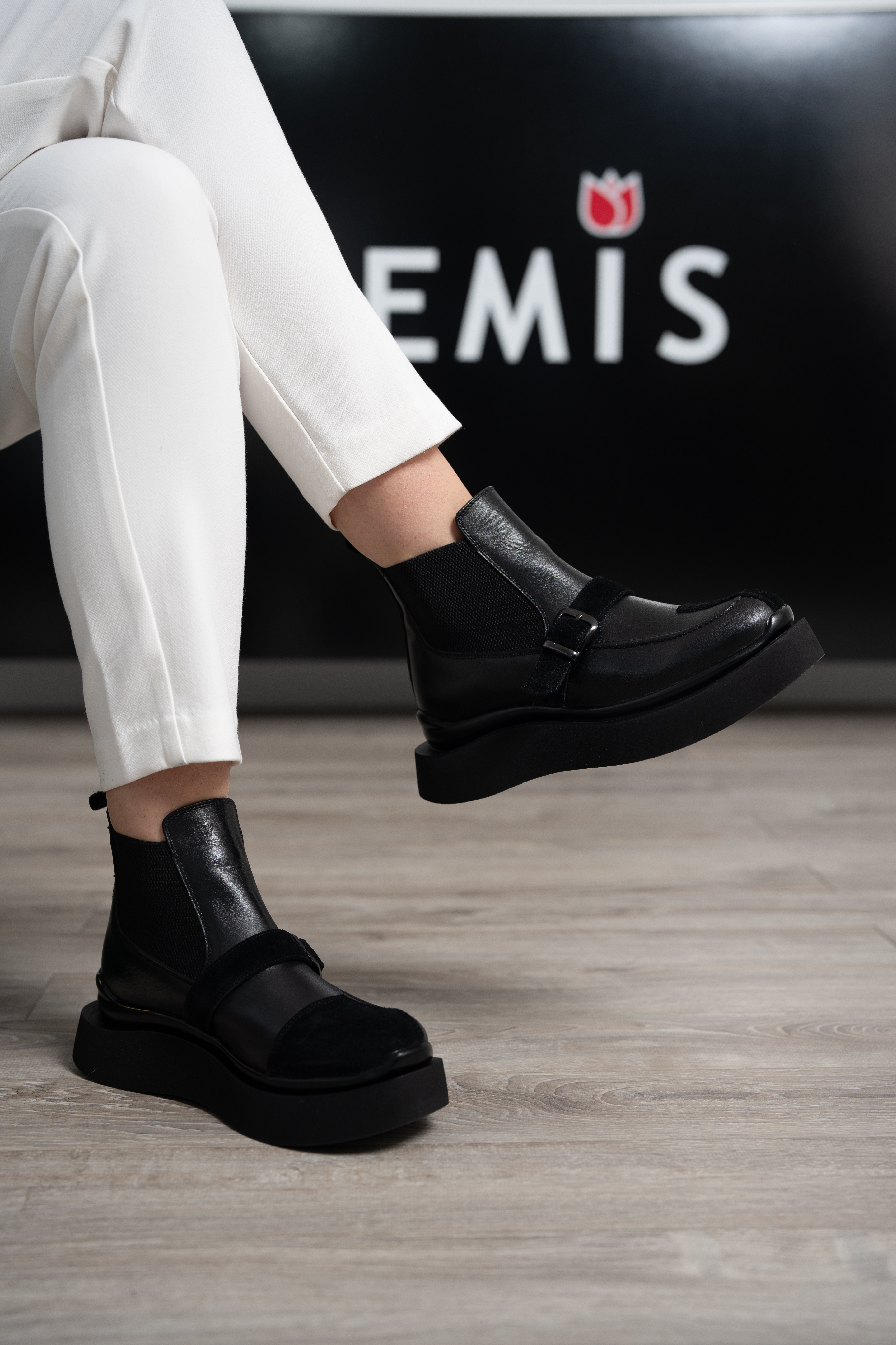 Ghete dama, Glemis, piele naturala - Cod: AS-2525-21, Culoare: Negru Box Velur, Marime: 38 (24.9 cm)