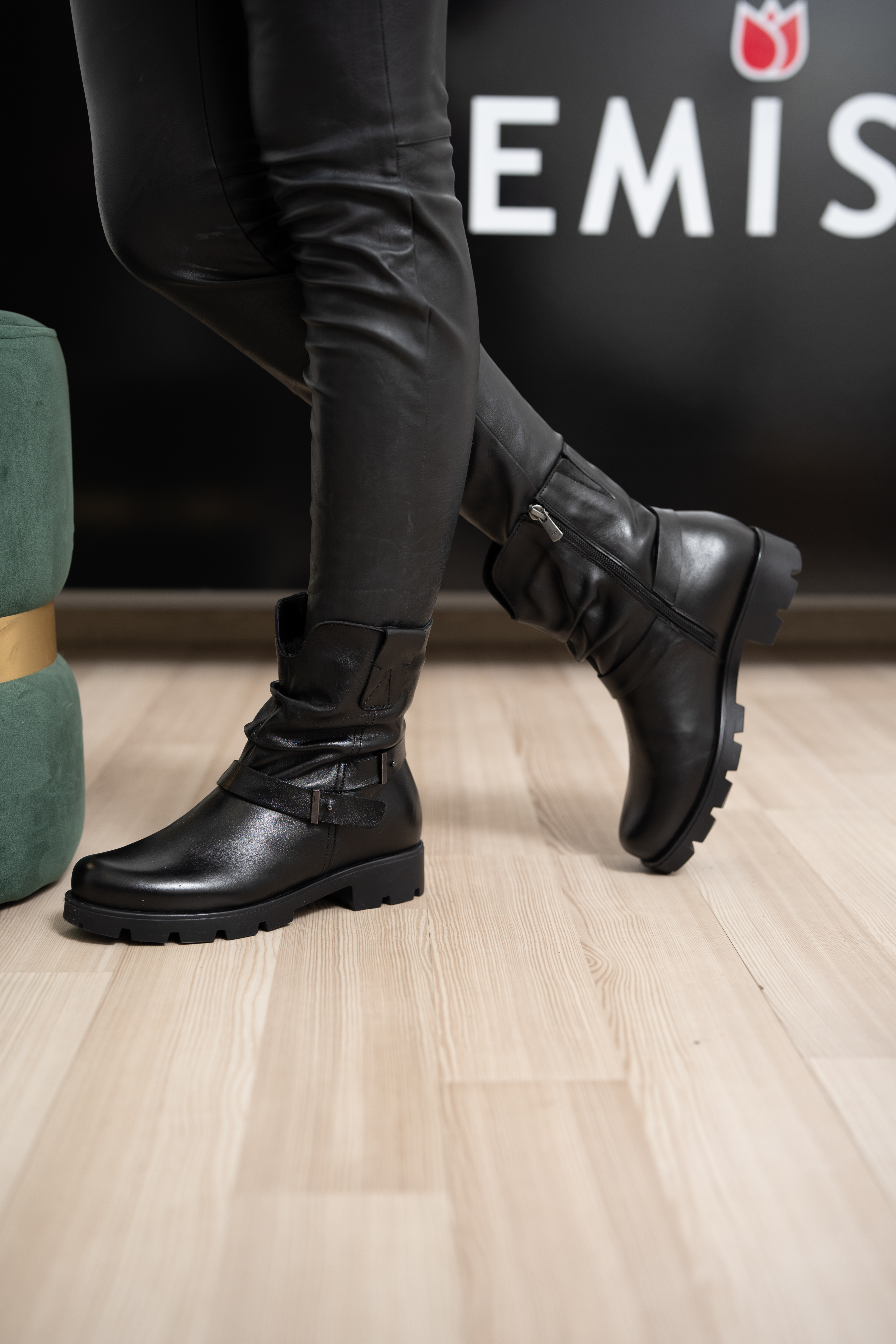 Ghete dama, Glemis, piele naturala - Cod: AS-286, Culoare: Negru Box, Marime: 38 (25.6 cm)