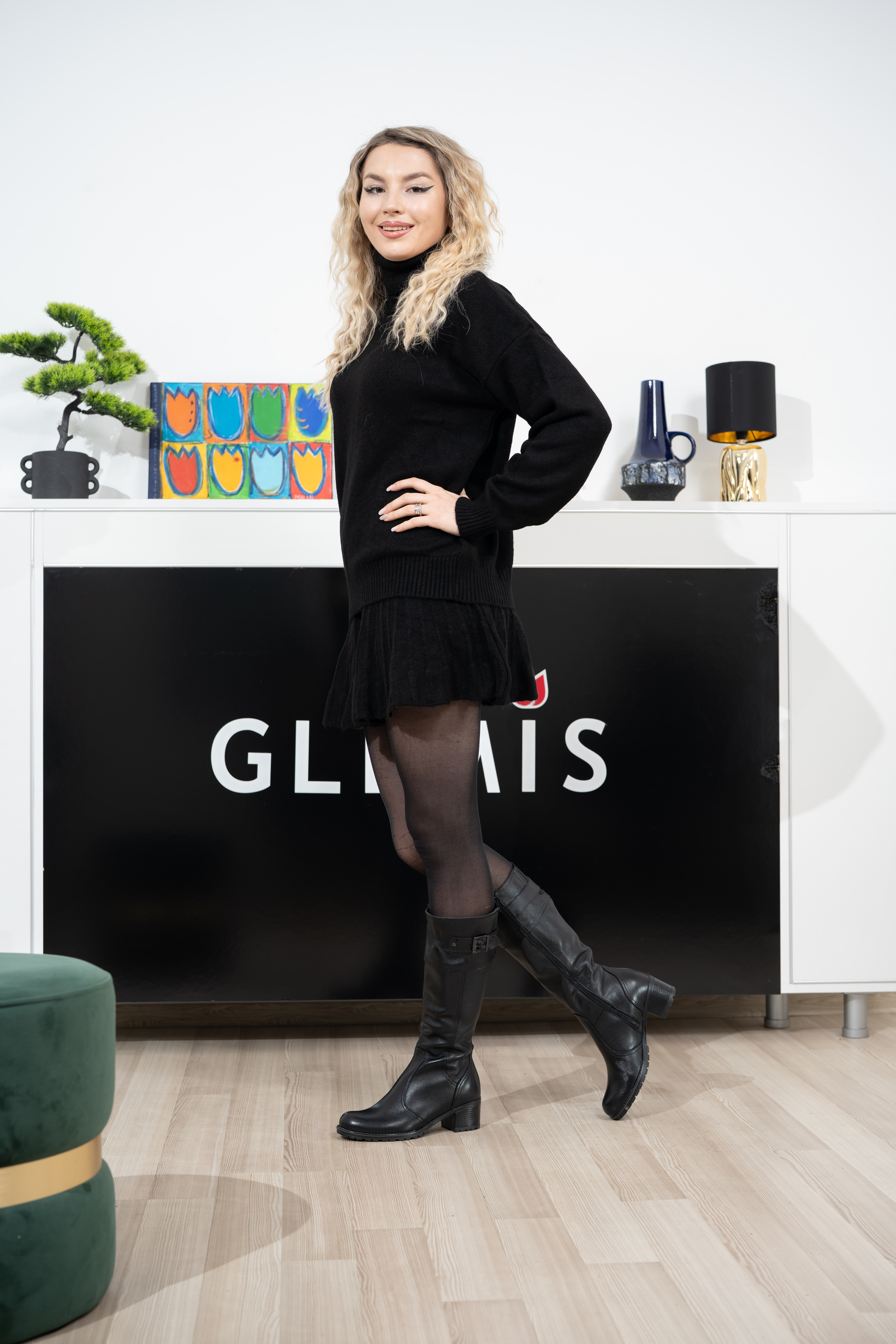 Cizme dama, Glemis, piele naturala - Cod: AS-532, Culoare: Negru Box, Marime: 38 (24.9 cm)