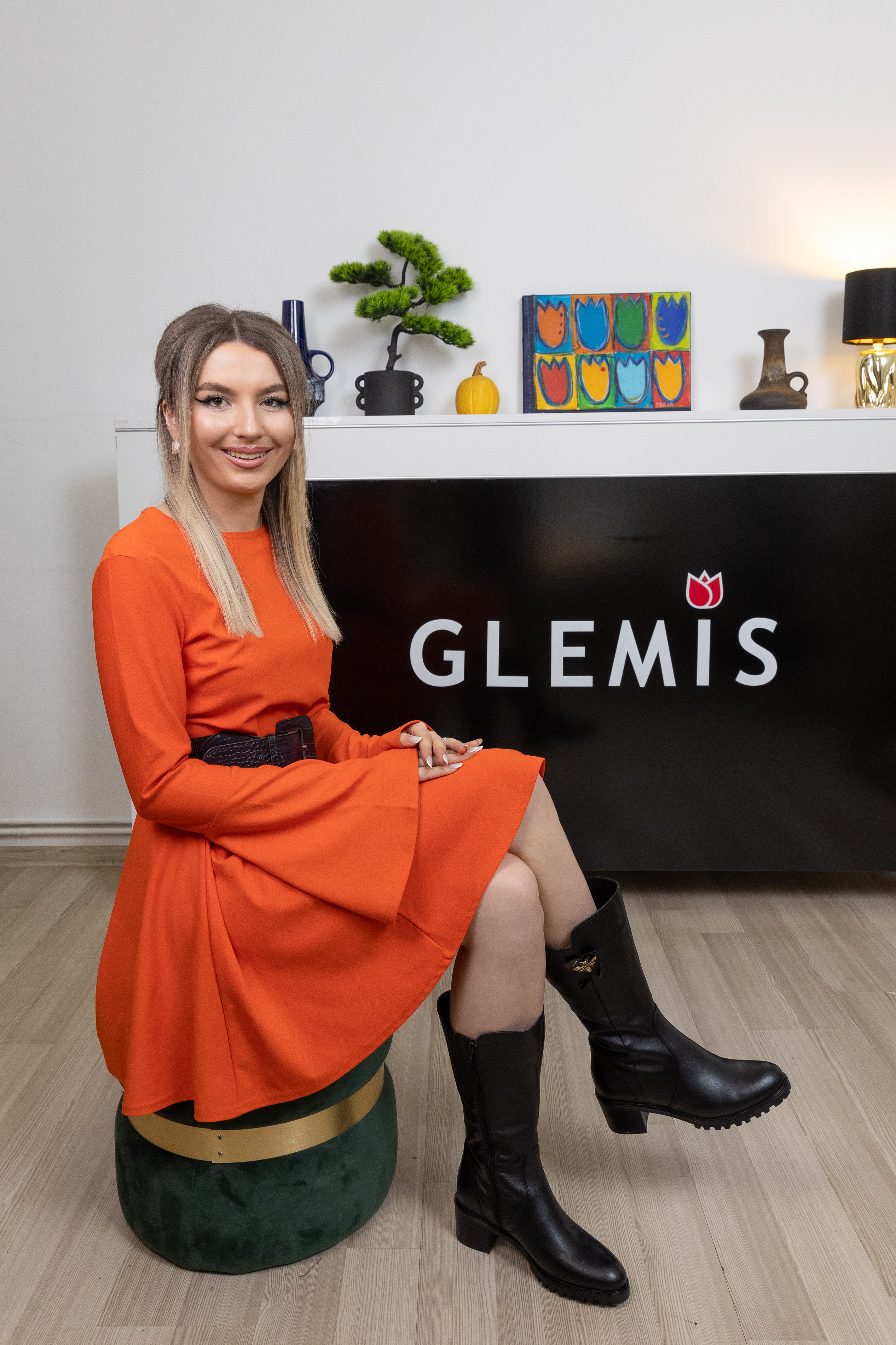 Cizme dama gamba groasa, Glemis, piele naturala - Model: GAMBA XL, Culoare: Negru Box, Marime: 38 (25.2 cm)