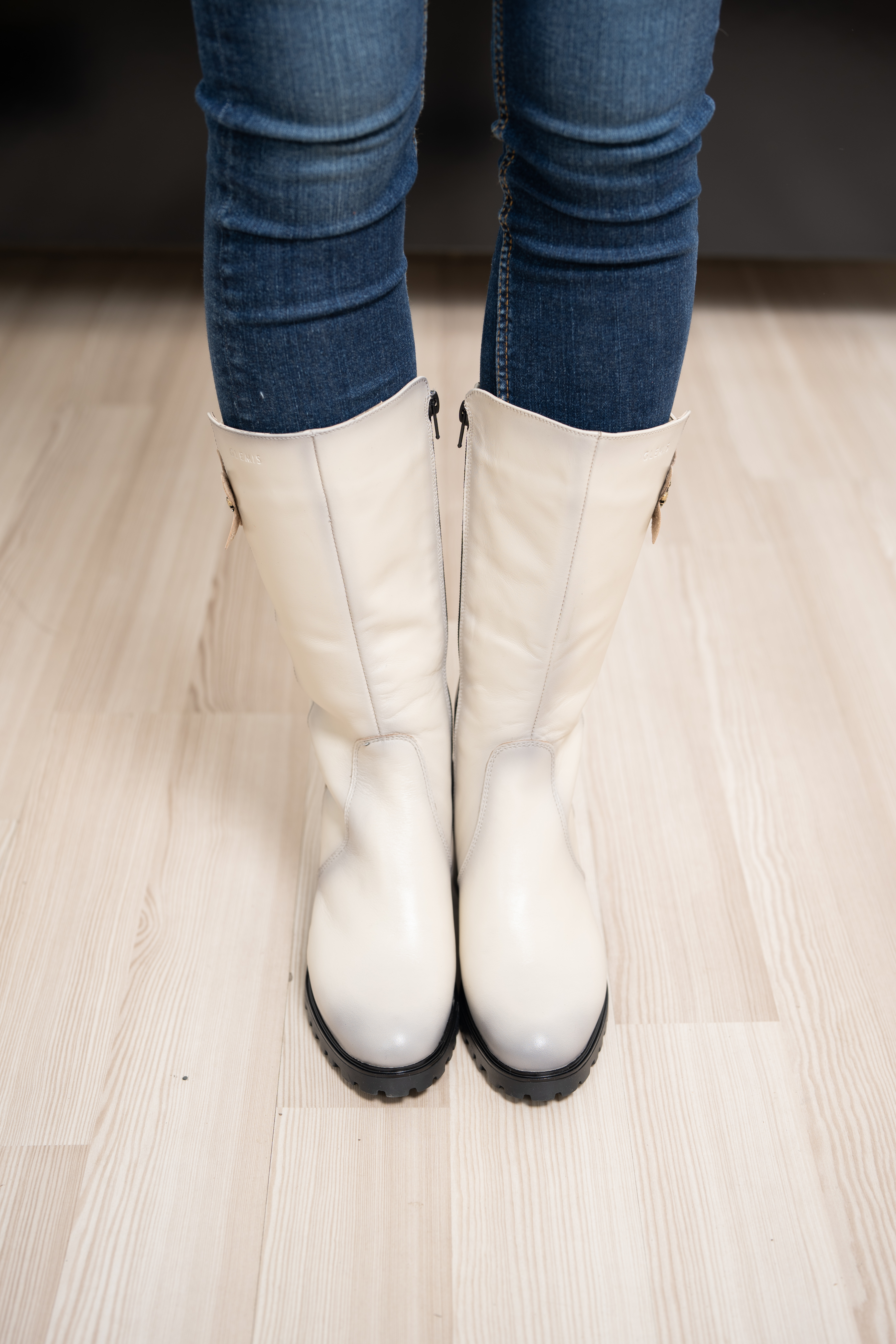 Cizme dama gamba groasa, Glemis, piele naturala - Model: GAMBA, Culoare: Bej Box, Marime: 38 (25.2 cm)