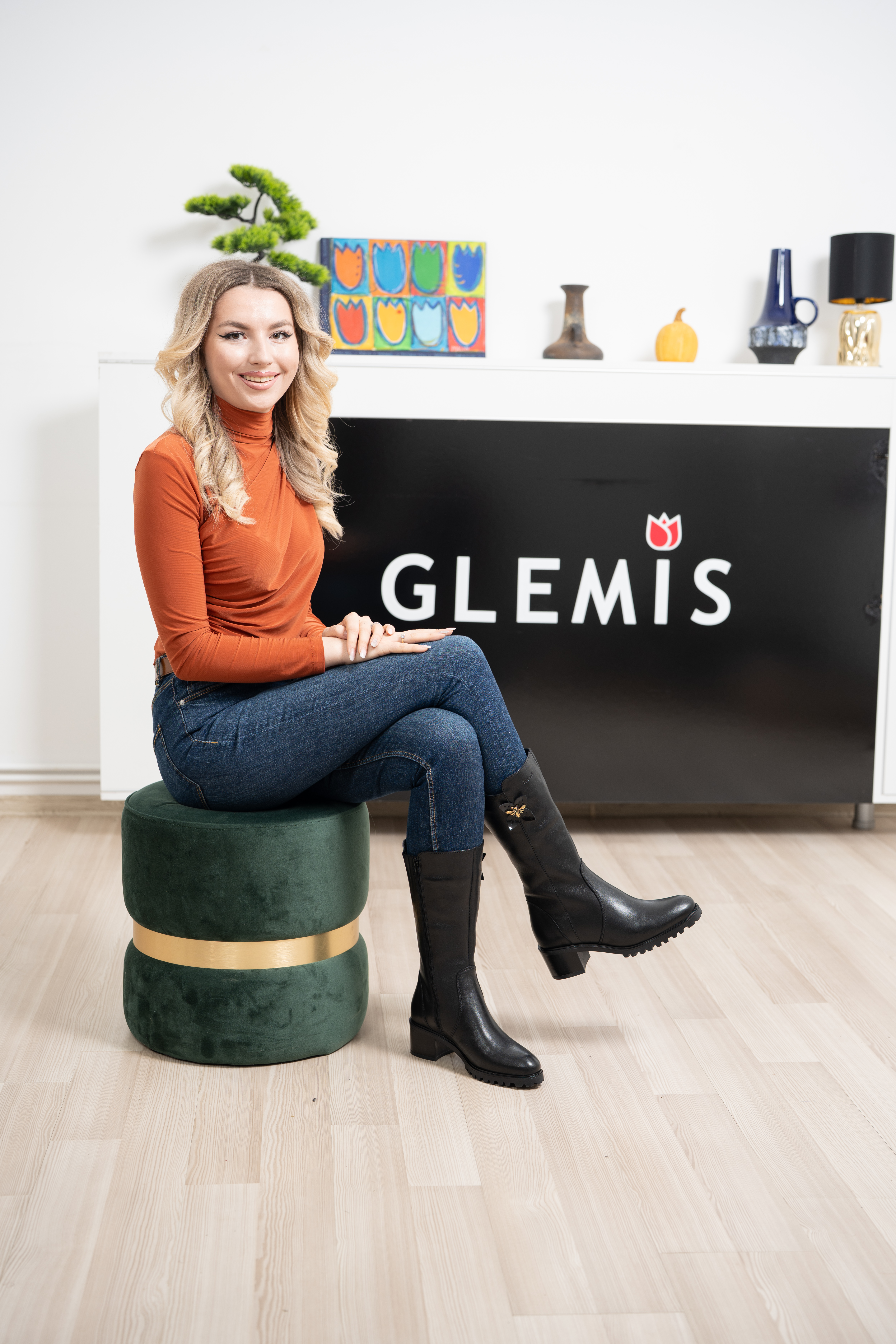 Cizme dama gamba groasa, Glemis, piele naturala - Model: GAMBA, Culoare: Negru Box, Marime: 38 (25.2 cm)