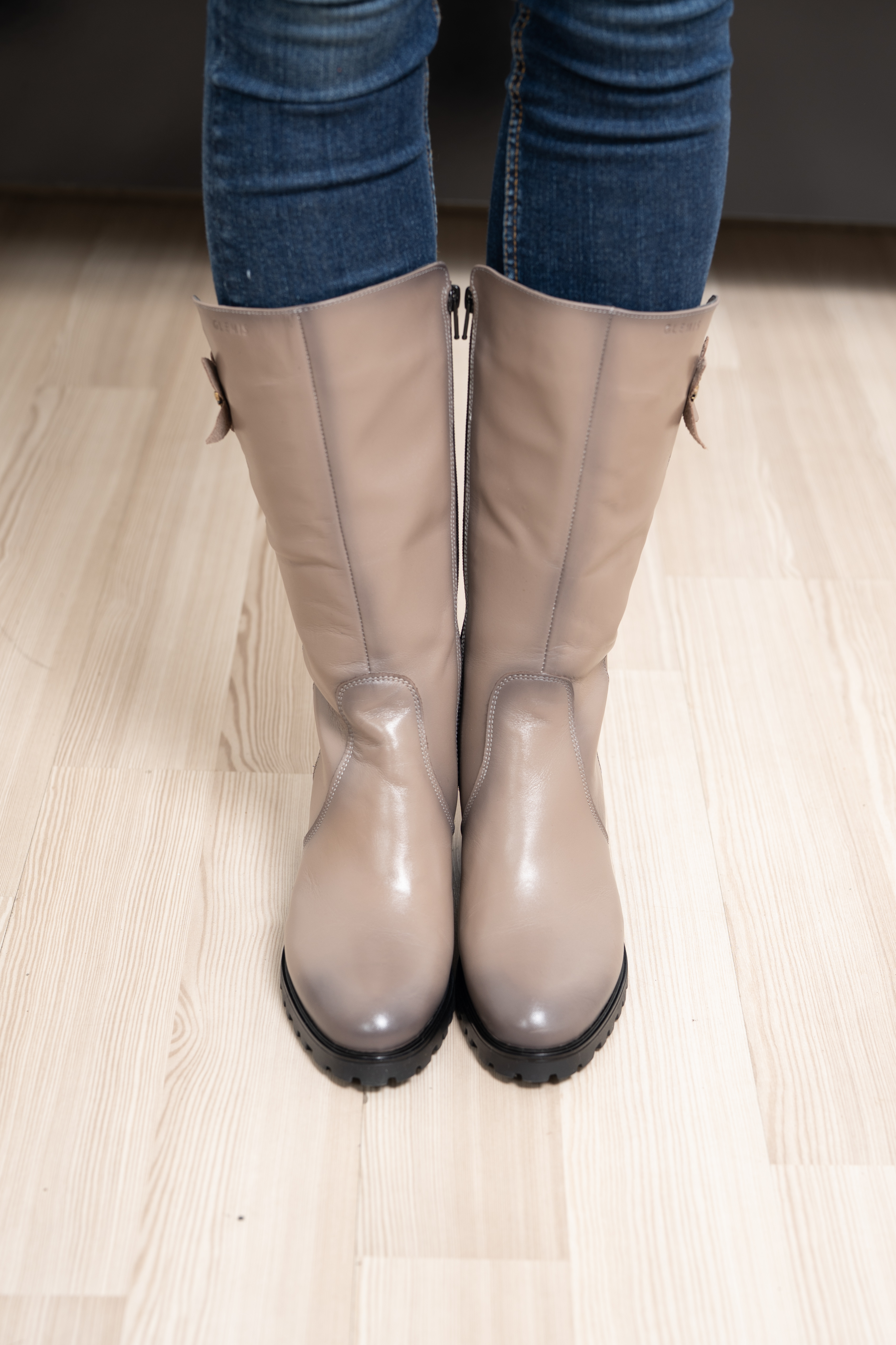 Cizme dama gamba groasa, Glemis, piele naturala - Model: GAMBA, Culoare: Taupe Box, Marime: 38 (25.2 cm)