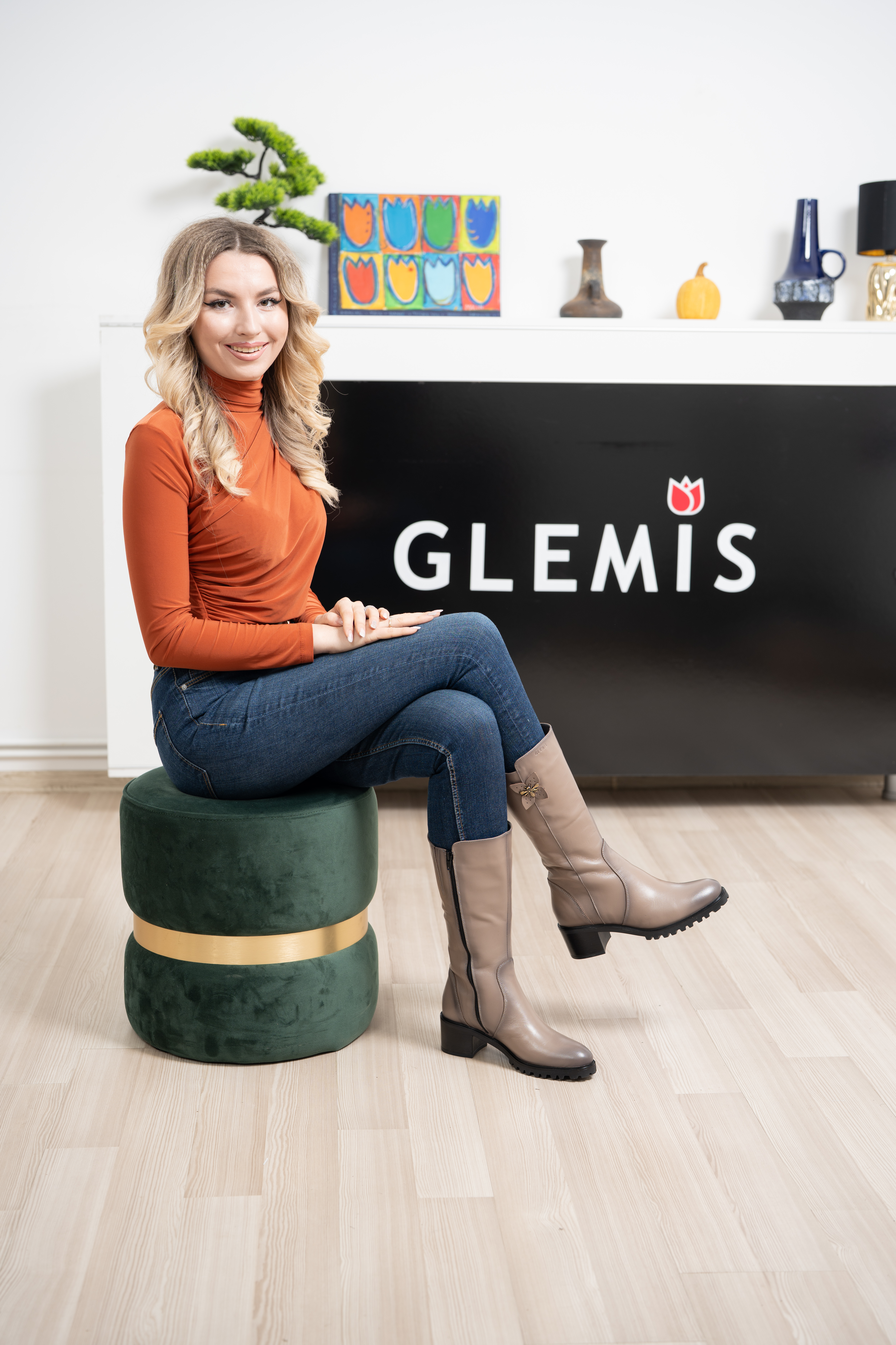 Cizme dama gamba groasa, Glemis, piele naturala - Model: GAMBA, Culoare: Taupe Box, Marime: 38 (25.2 cm)