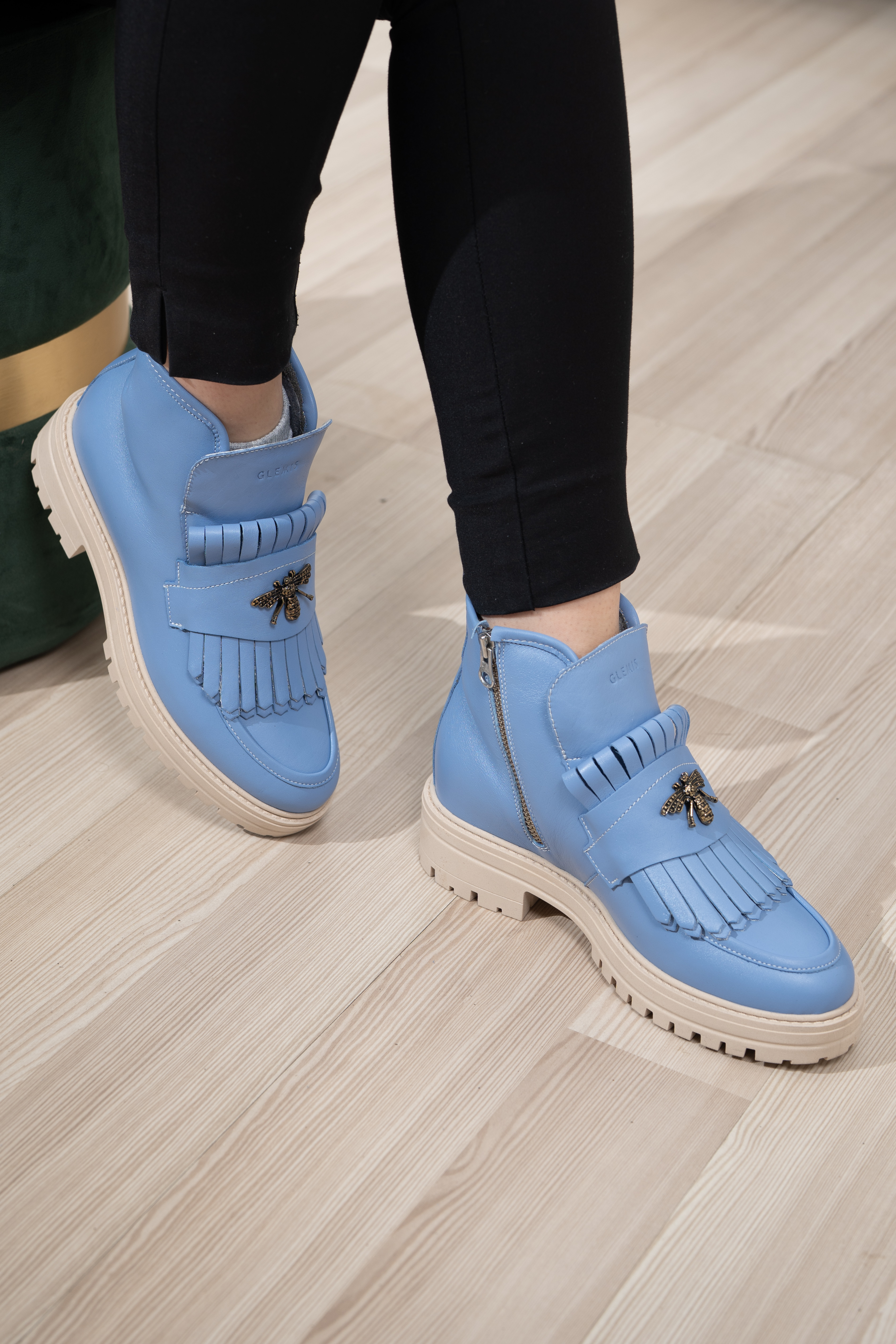 Ghete dama calapod normal, Glemis, piele naturala - Model: Stupina, Culoare: Albastru Box, Marime: 40 (26.6 cm