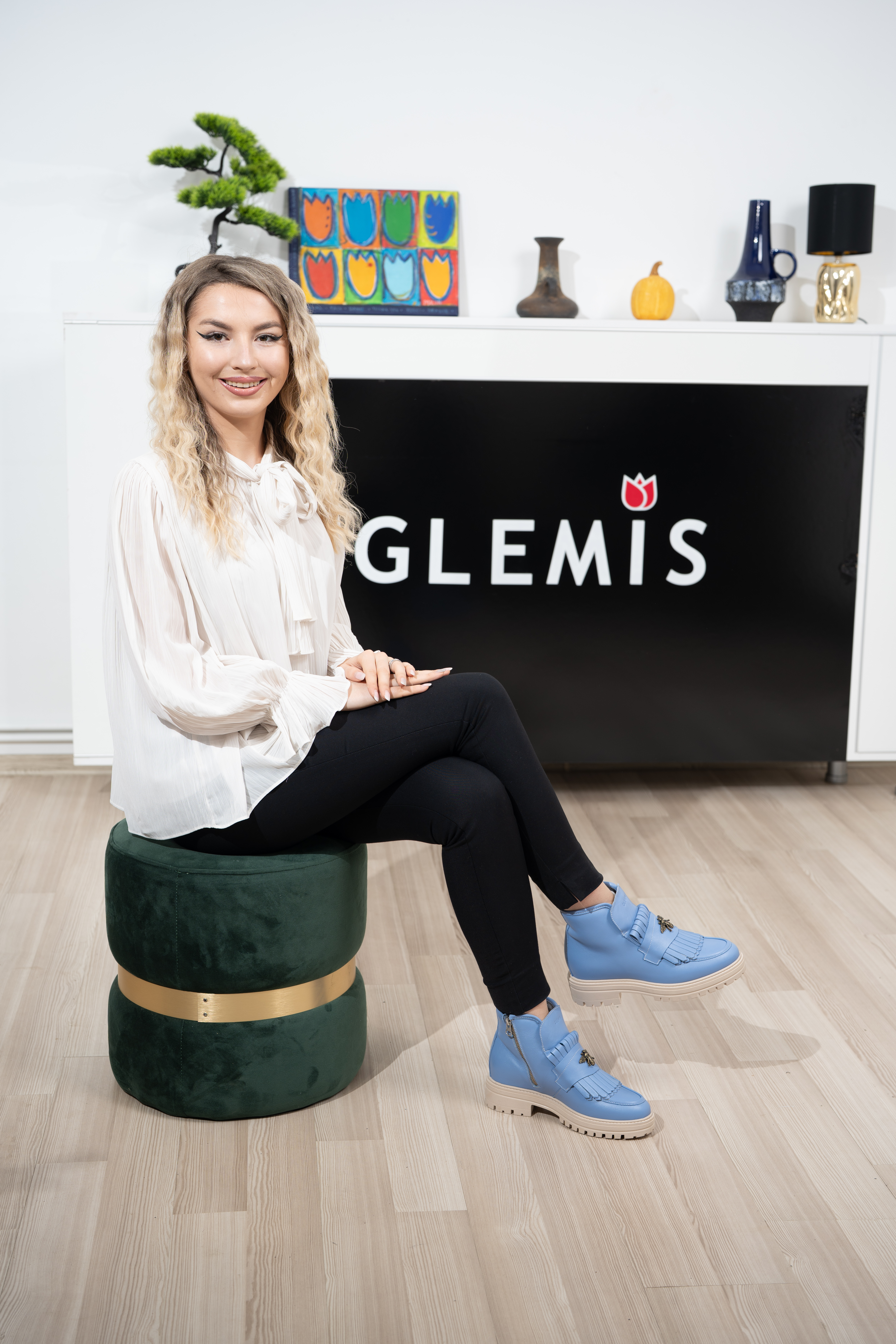 Ghete dama calapod normal, Glemis, piele naturala - Model: Stupina, Culoare: Albastru Box, Marime: 40 (26.6 cm