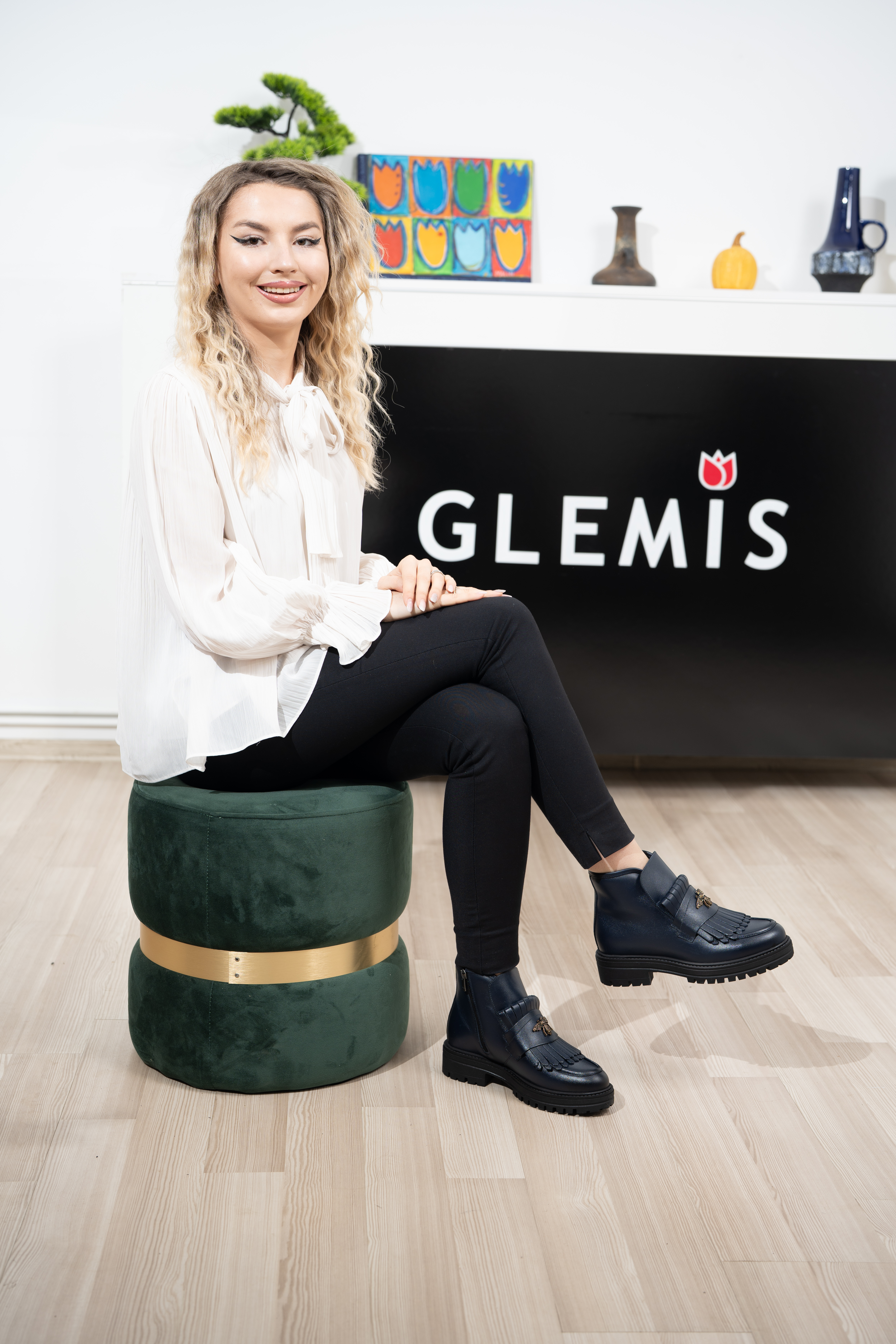 Ghete dama calapod normal, Glemis, piele naturala - Model: Stupina, Culoare: Blue Box, Marime: 38 (25 cm)