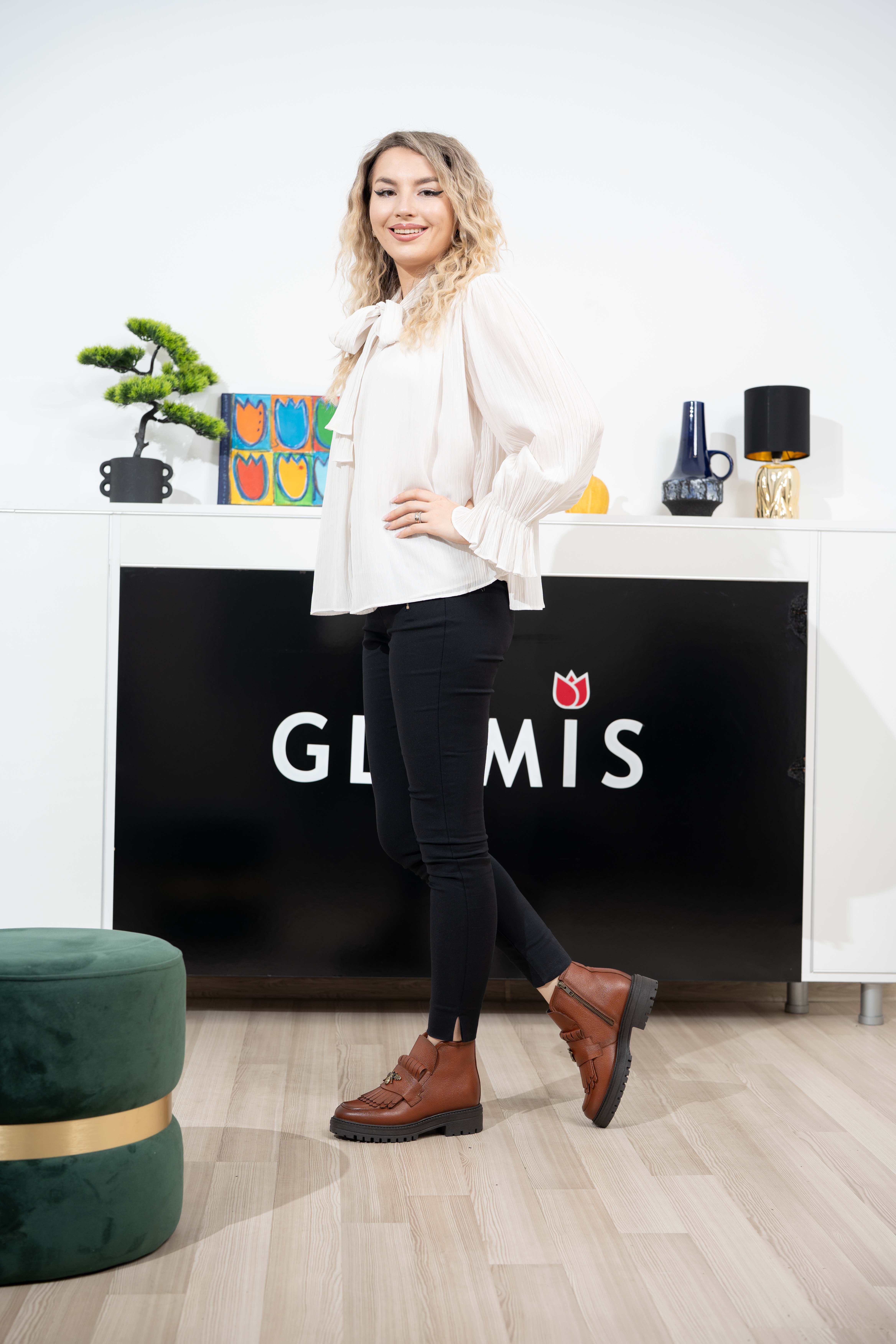 Ghete dama calapod normal, Glemis, piele naturala - Model: Stupina, Culoare: Maro Bizon, Marime: 38 (25 cm)