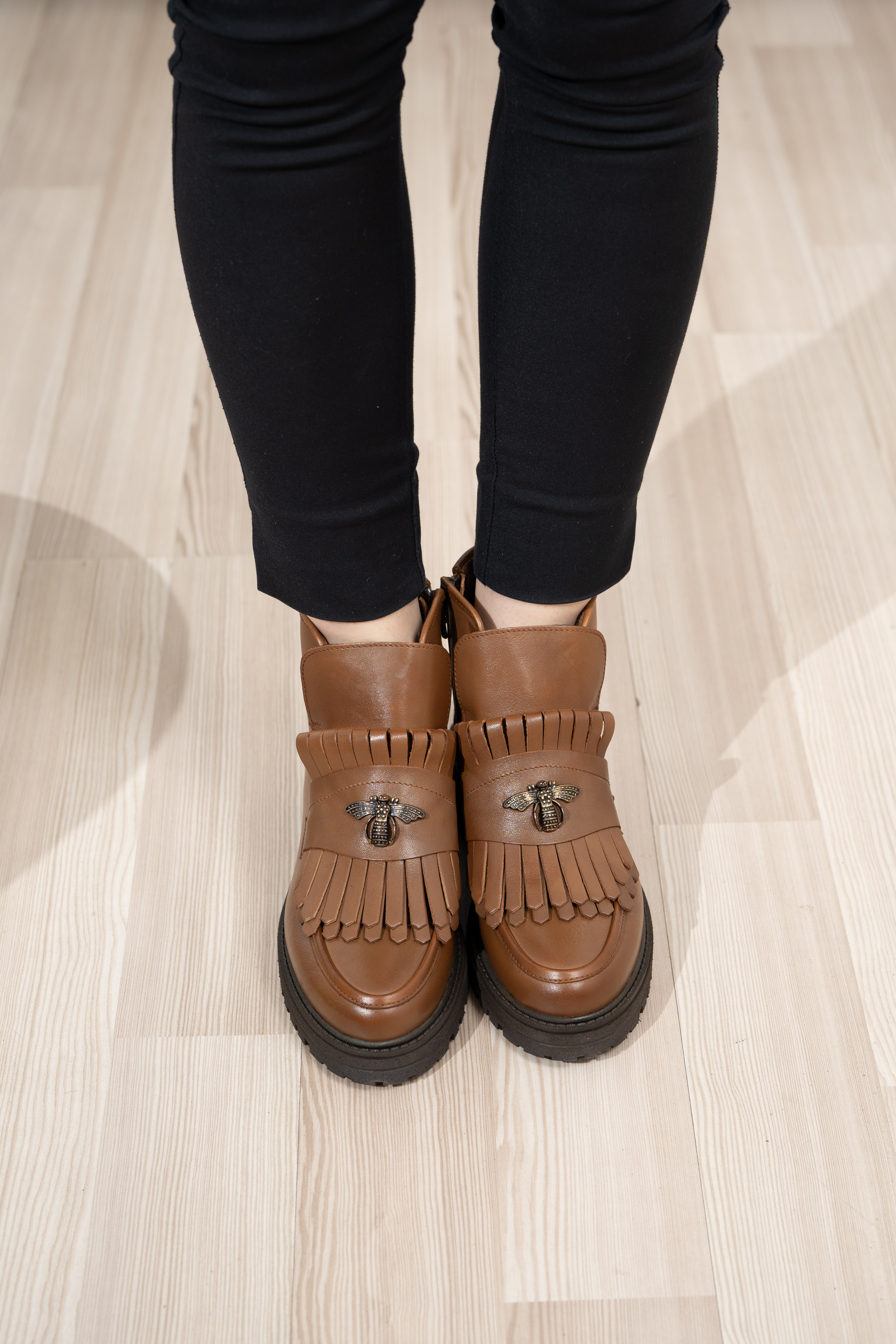 Ghete dama calapod normal, Glemis, piele naturala - Model: Stupina, Culoare: Maro Box, Marime: 38 (25 cm)