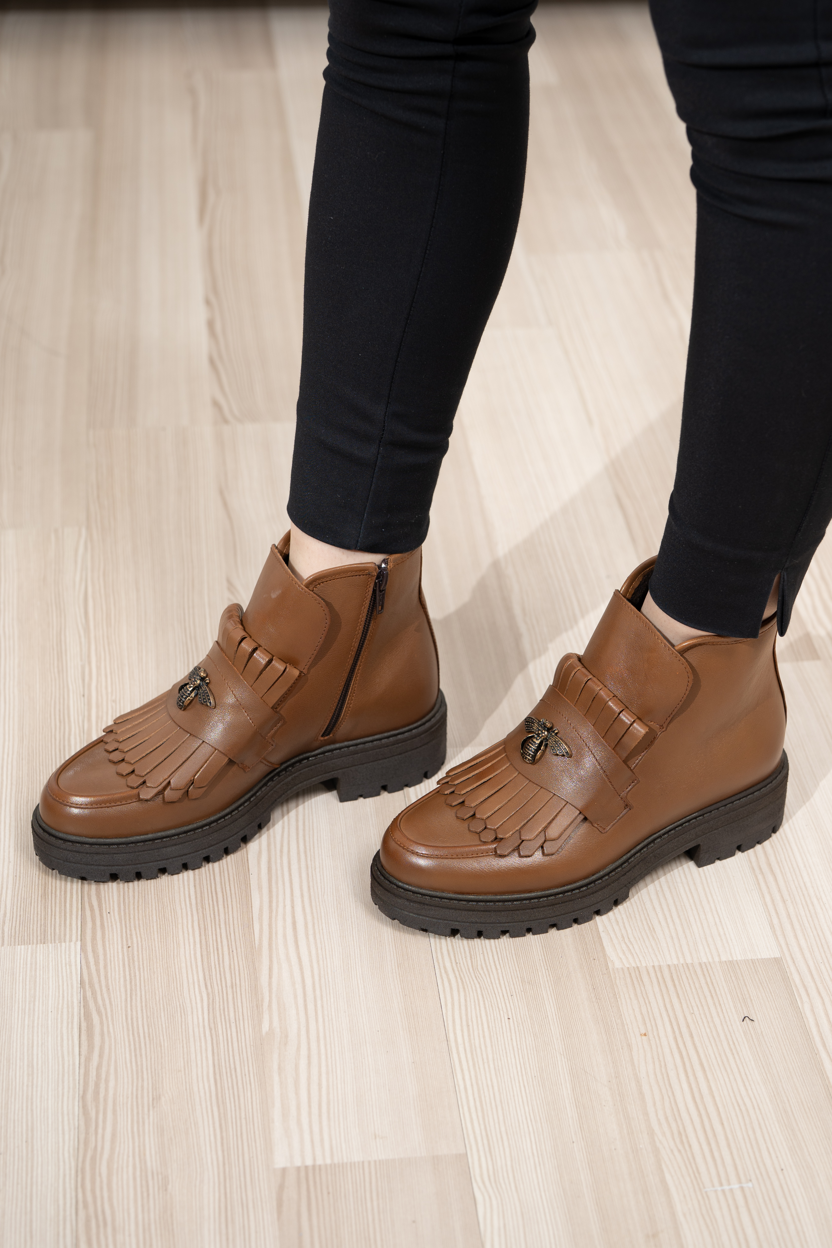 Ghete dama calapod normal, Glemis, piele naturala - Model: Stupina, Culoare: Maro Box, Marime: 38 (25 cm)