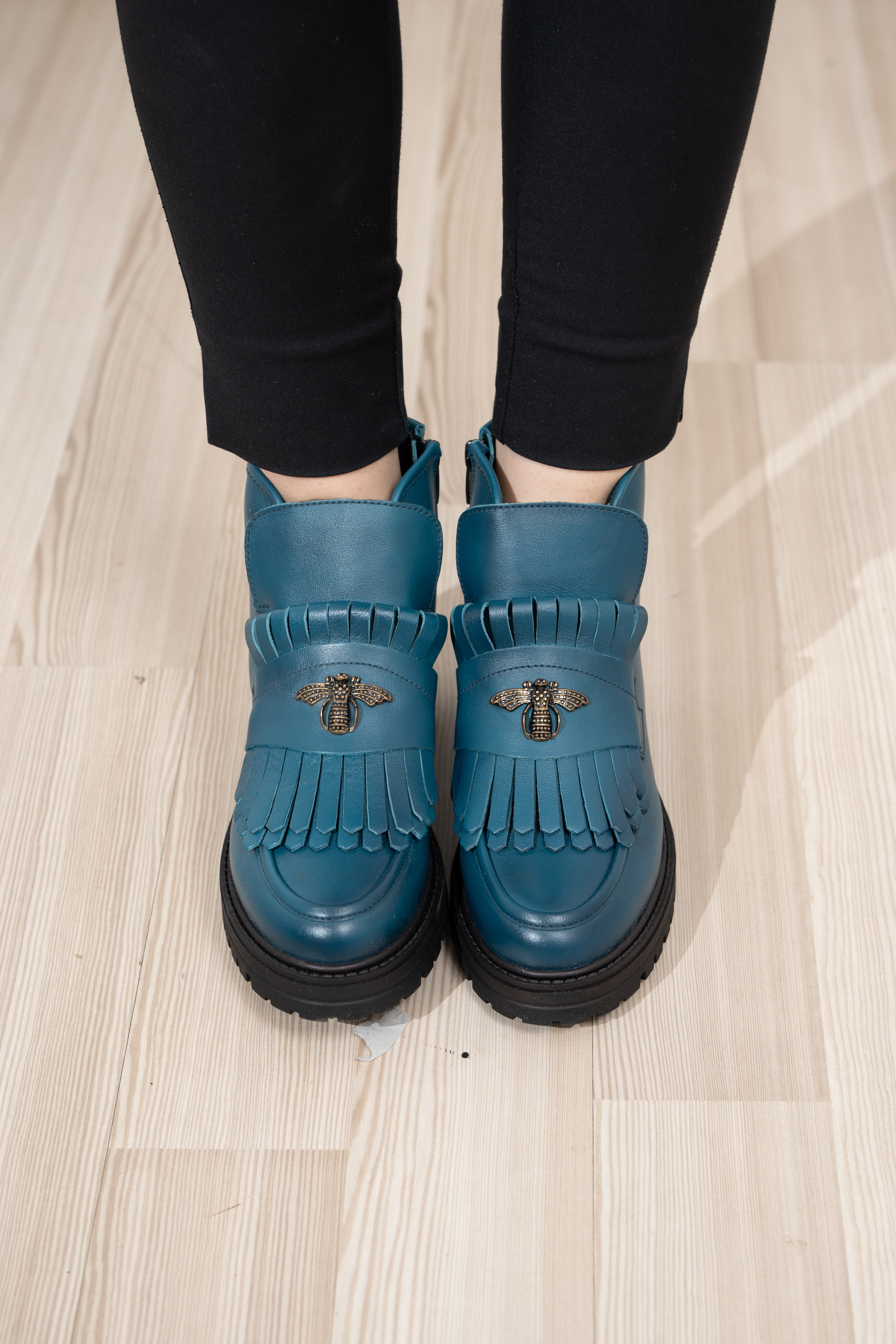 Ghete dama calapod normal, Glemis, piele naturala - Model: Stupina, Culoare: Turcoaz Box, Marime: 38 (25 cm)