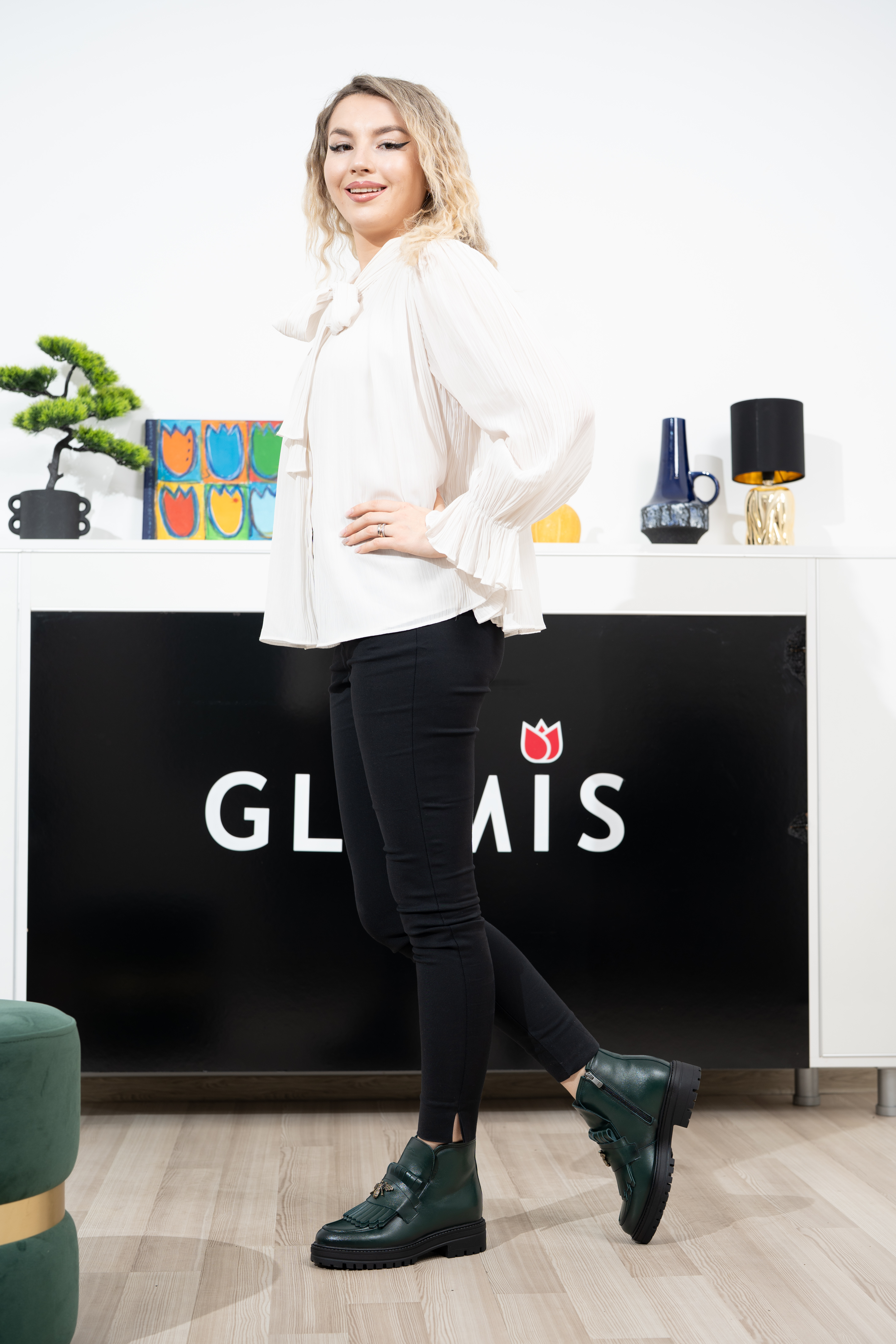 Ghete dama calapod normal, Glemis, piele naturala - Model: Stupina, Culoare: Verde Box, Marime: 38 (25 cm)