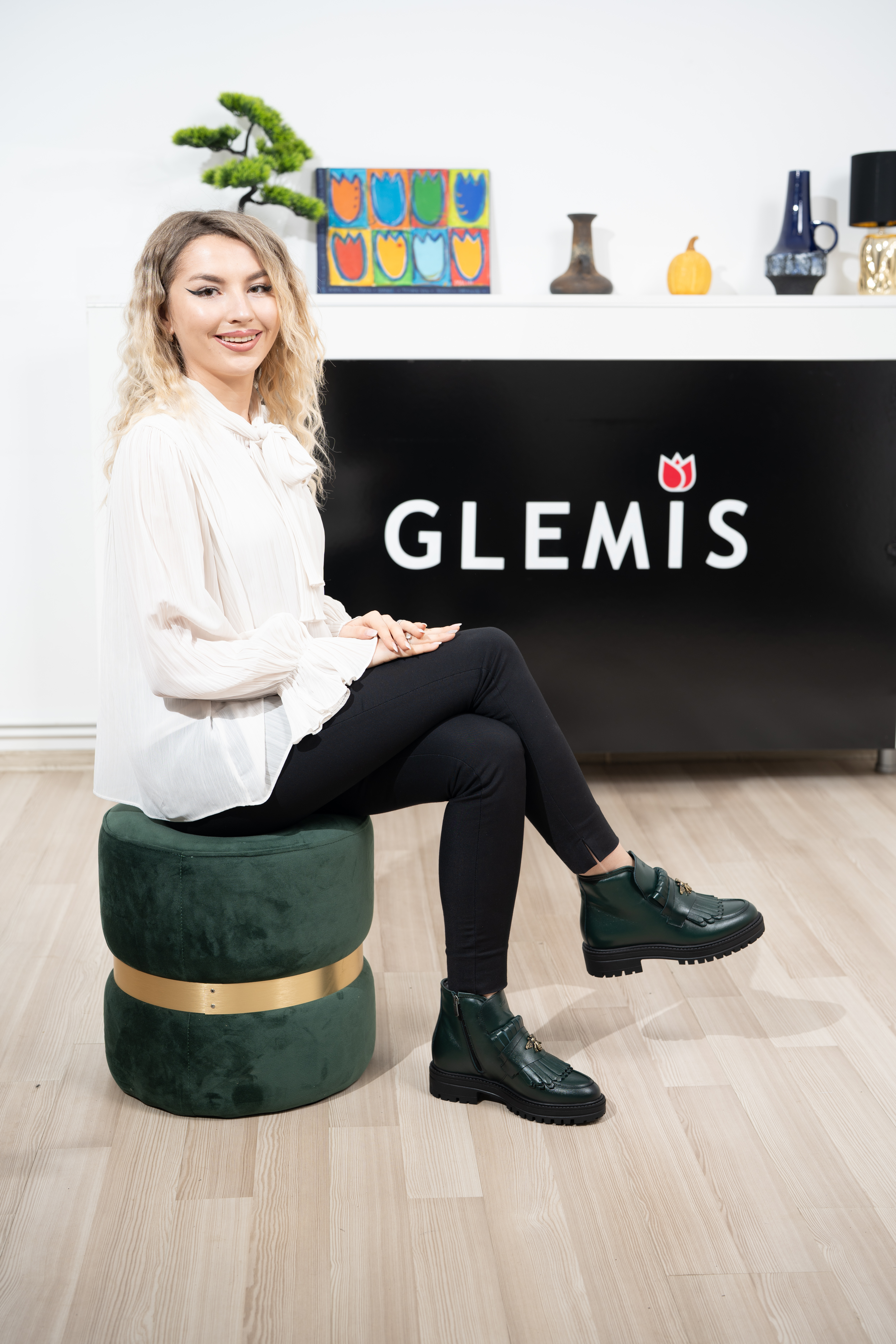 Ghete dama calapod normal, Glemis, piele naturala - Model: Stupina, Culoare: Verde Box, Marime: 38 (25 cm)