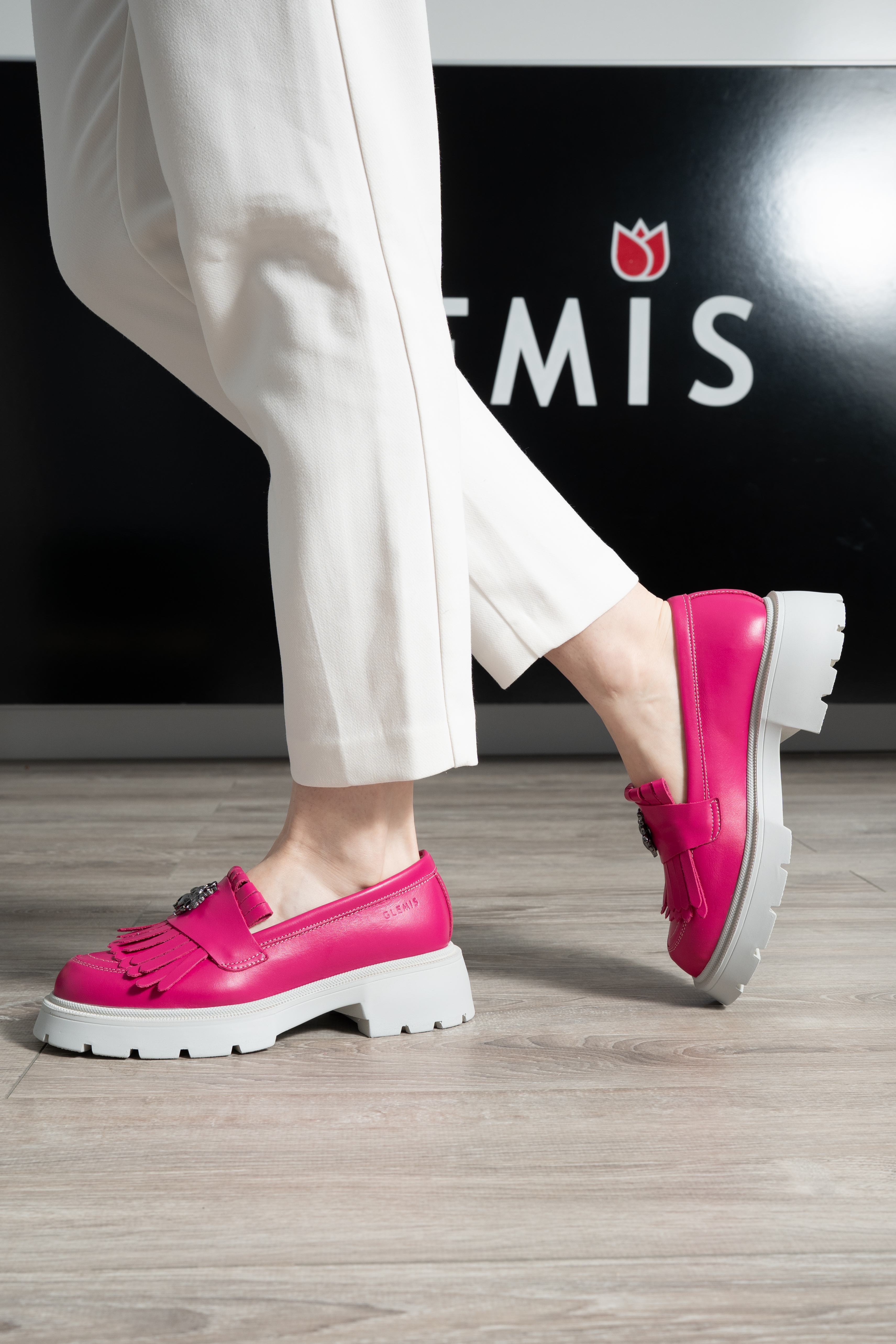 Mocasini dama, Glemis, piele naturala - Cod: 655, Culoare: Magenta, Talpa: Alba, Marime: 36