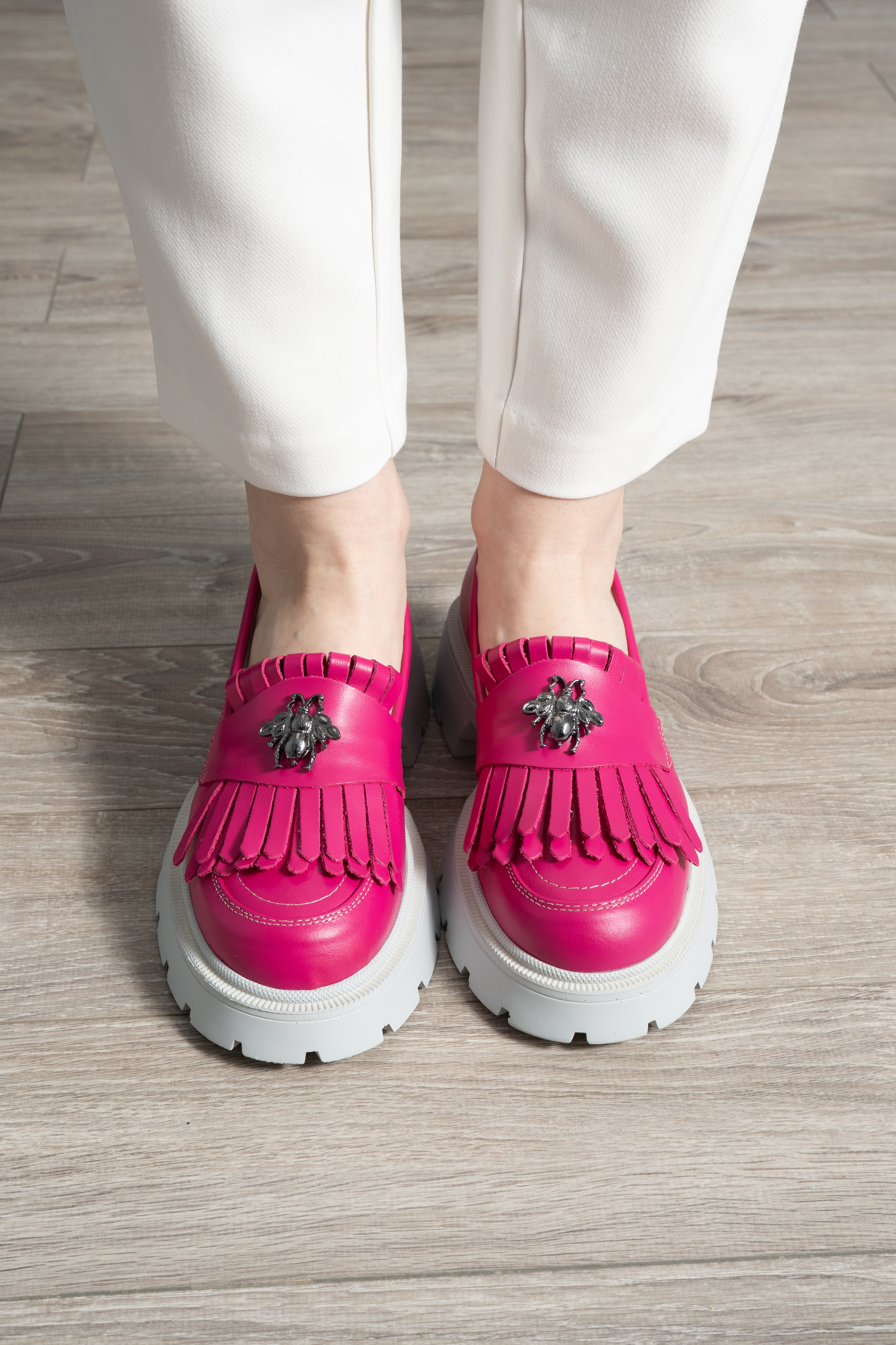 Mocasini dama, Glemis, piele naturala - Cod: 655, Culoare: Magenta, Talpa: Alba, Marime: 36