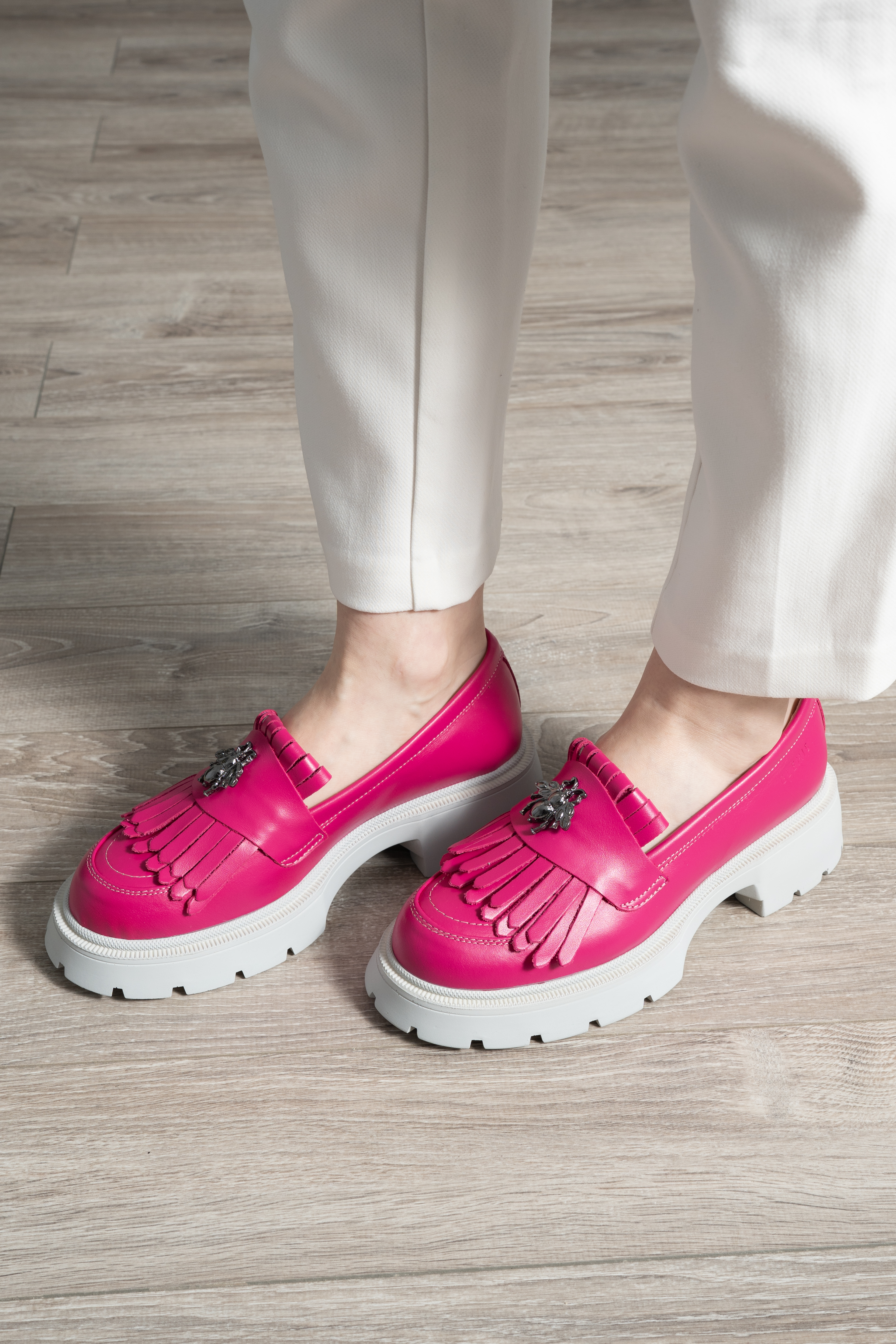Mocasini dama, Glemis, piele naturala - Cod: 655, Culoare: Magenta, Talpa: Alba, Marime: 36