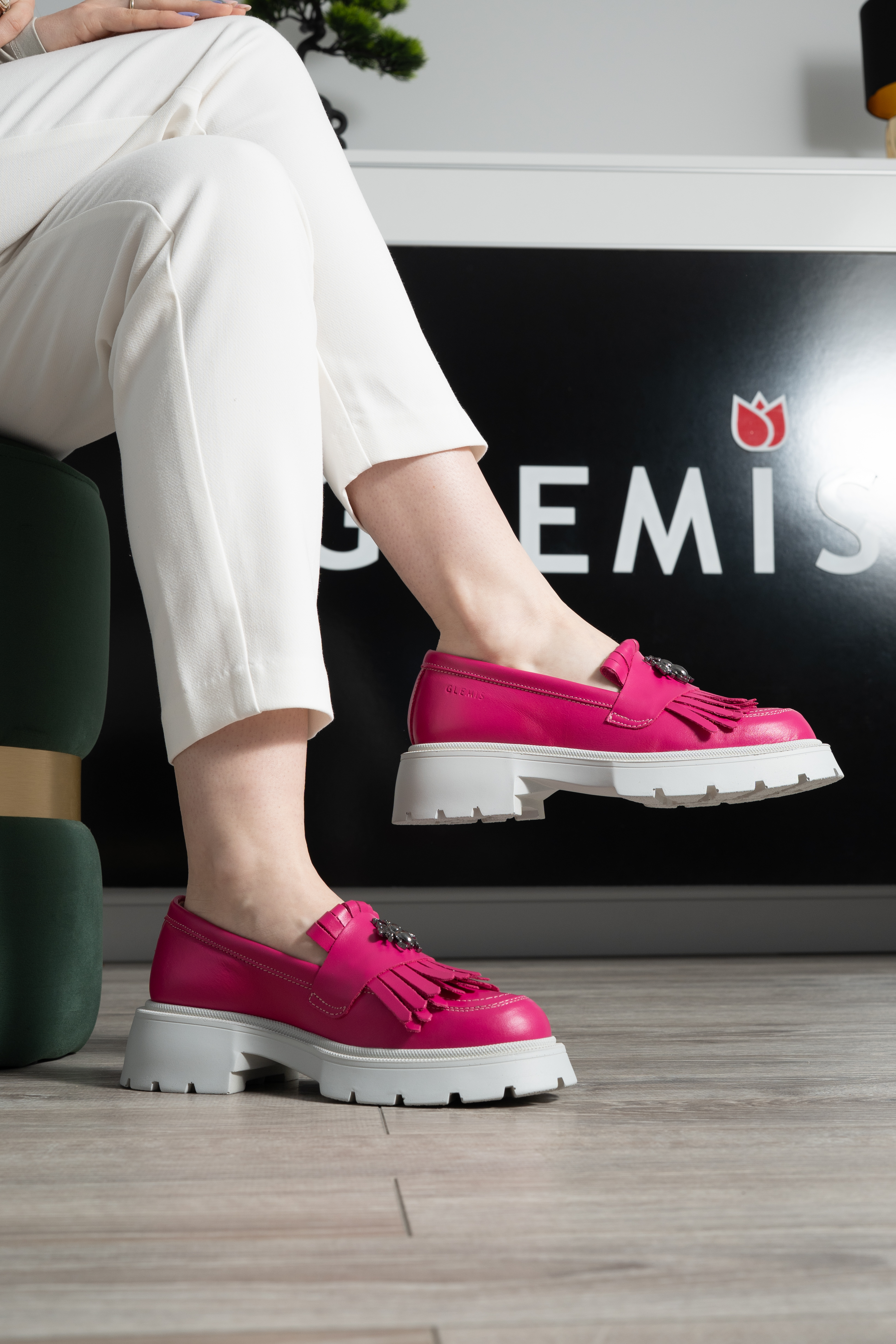 Mocasini dama, Glemis, piele naturala - Cod: 655, Culoare: Magenta, Talpa: Alba, Marime: 36