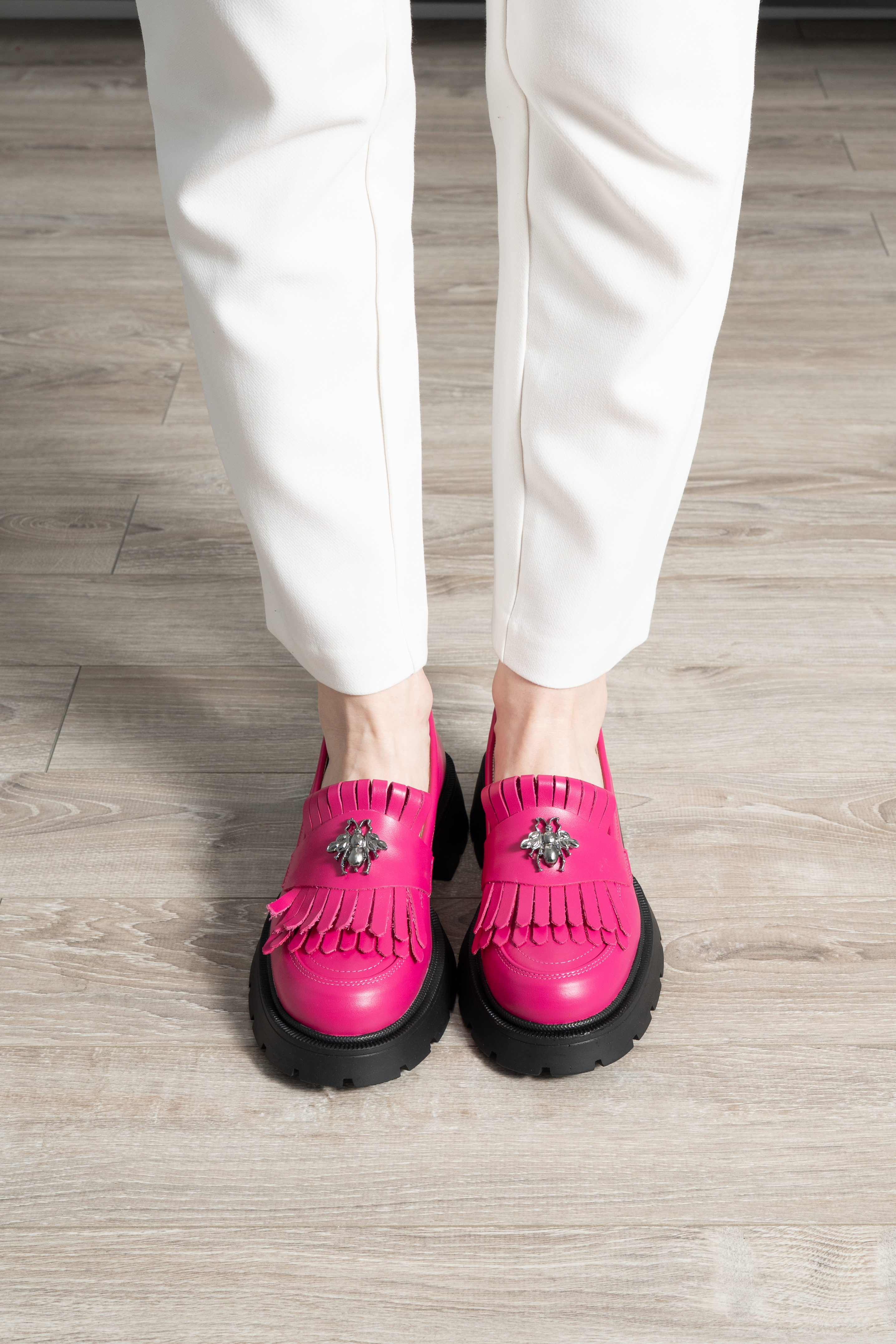 Mocasini dama, Glemis, piele naturala - Cod: 655, Culoare: Magenta, Talpa: Neagra, Marime: 38