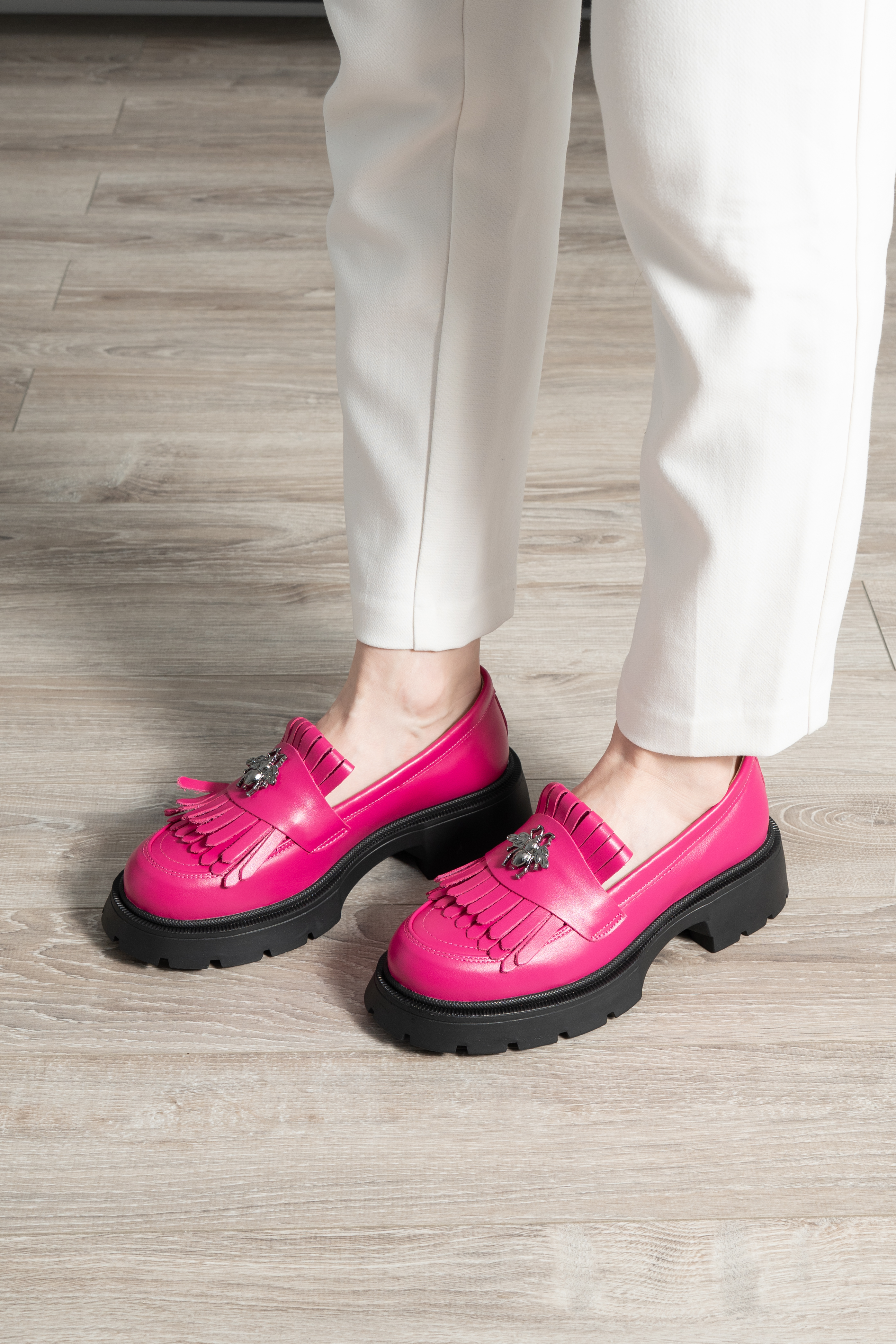Mocasini dama, Glemis, piele naturala - Cod: 655, Culoare: Magenta, Talpa: Neagra, Marime: 38