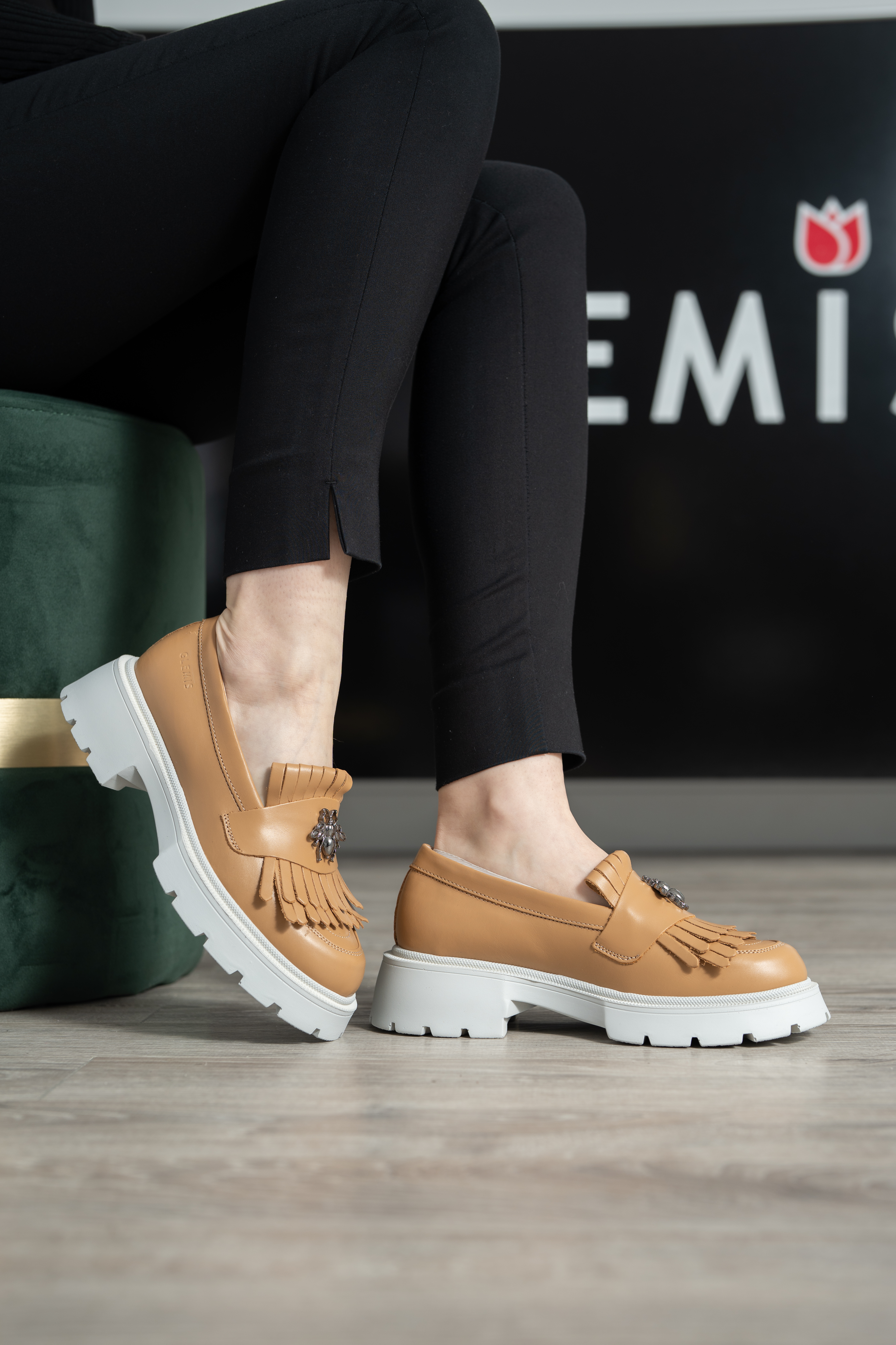 Mocasini dama, Glemis, piele naturala - Cod: 655, Culoare: Maro, Talpa: Alba, Marime: 38