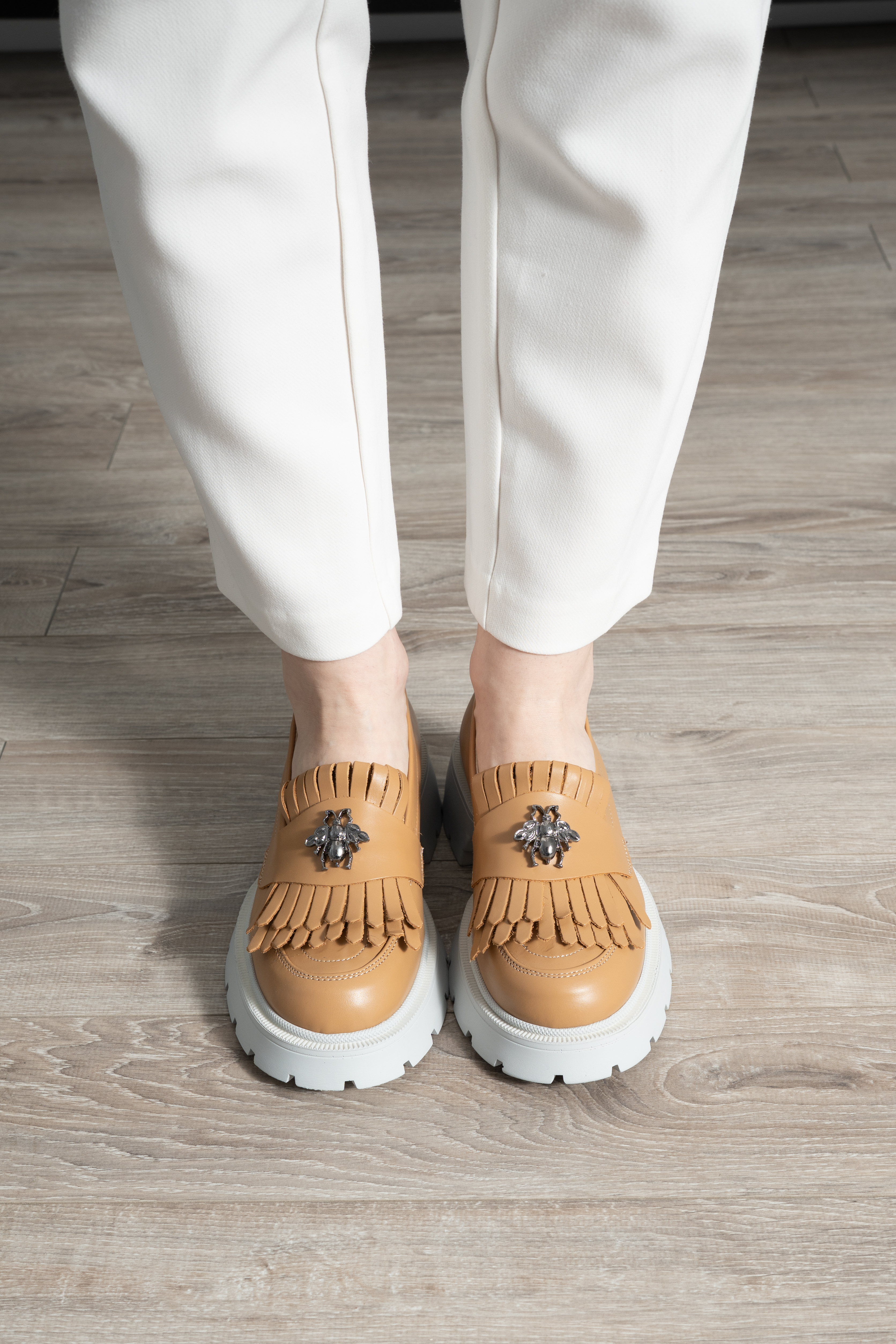 Mocasini dama, Glemis, piele naturala - Cod: 655, Culoare: Maro, Talpa: Alba, Marime: 38
