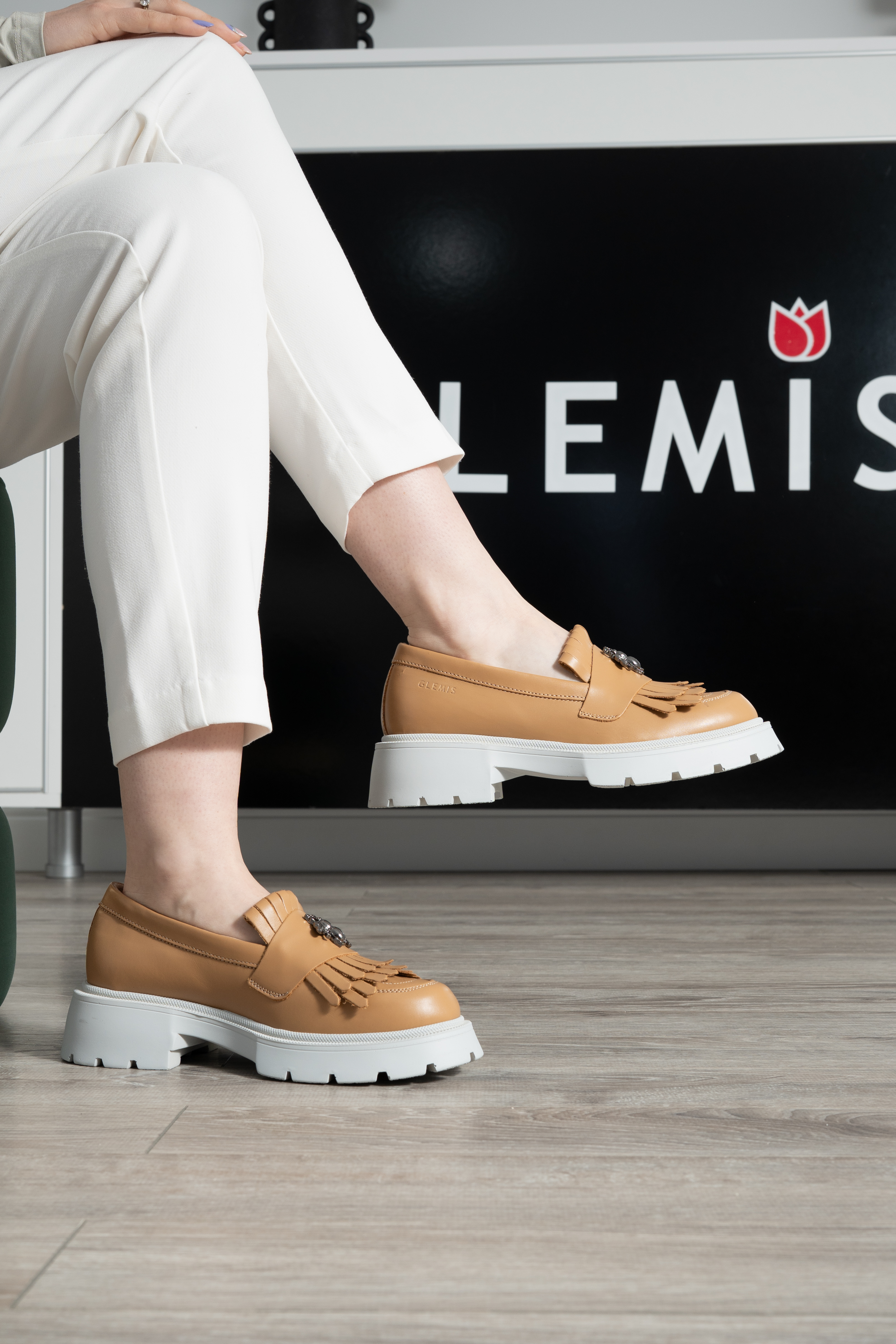 Mocasini dama, Glemis, piele naturala - Cod: 655, Culoare: Maro, Talpa: Alba, Marime: 38