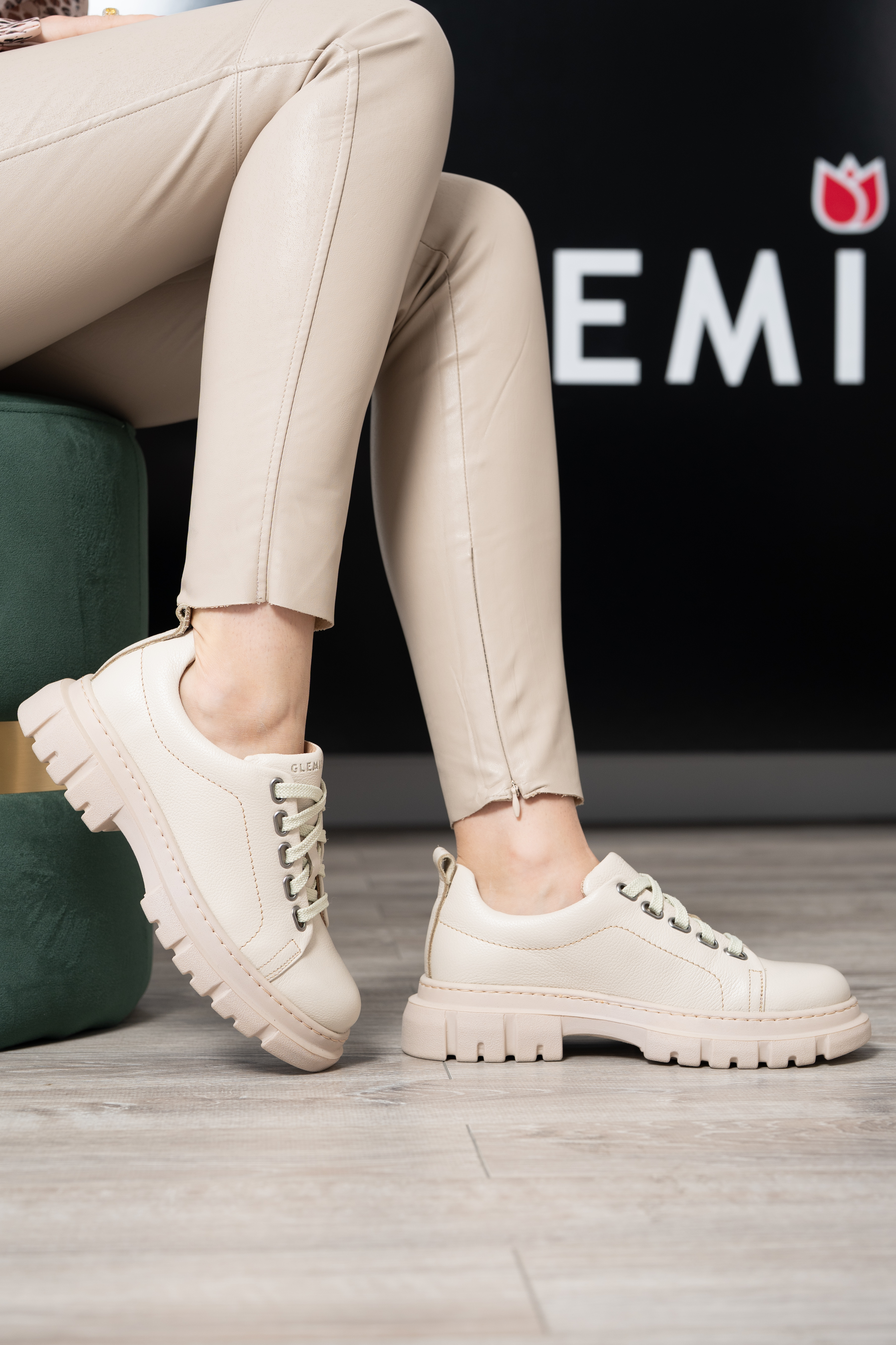 Pantofi casual dama, Glemis, piele naturala - Cod: 665, Culoare: Bej Bizon, Marime: 38