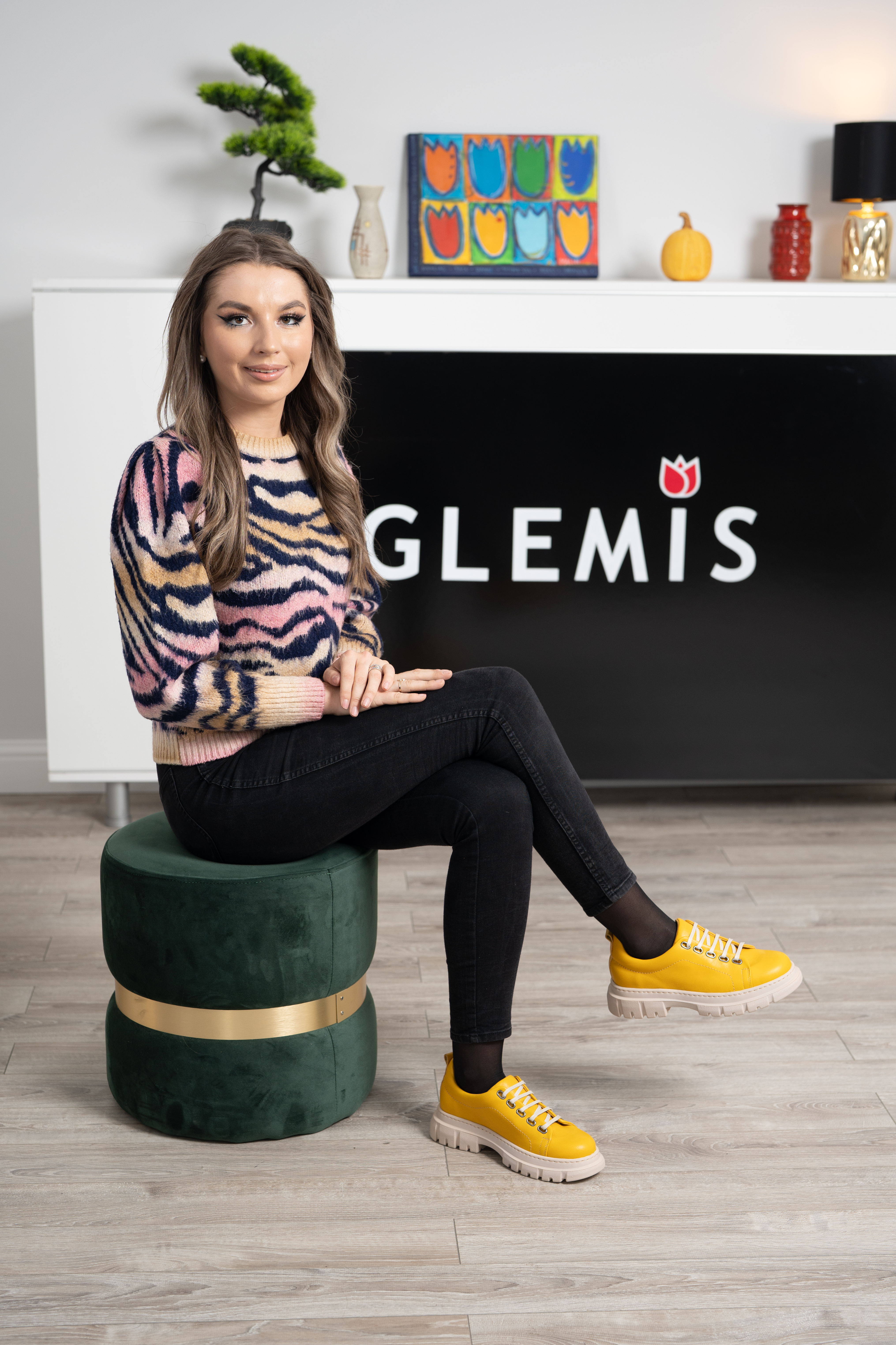 Pantofi dama calapod lat, Glemis, piele naturala - Cod: 665, Culoare: Galben, Talpa: Bej, Marime: 38 (24.8 cm)