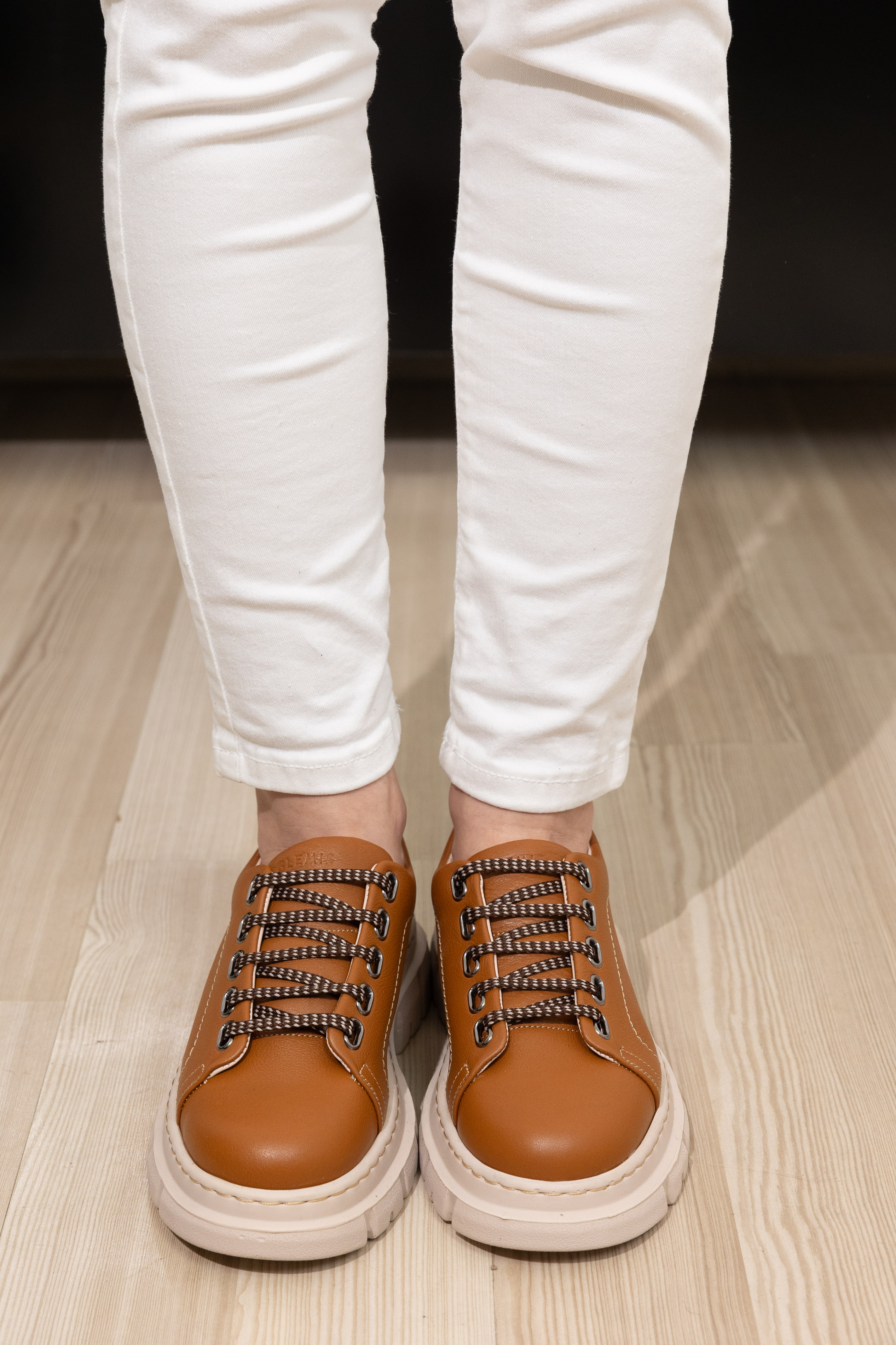 Pantofi dama calapod lat, Glemis, piele naturala - Cod: 665, Culoare: Maro Bizon, Marime: 38 (24.8 cm)