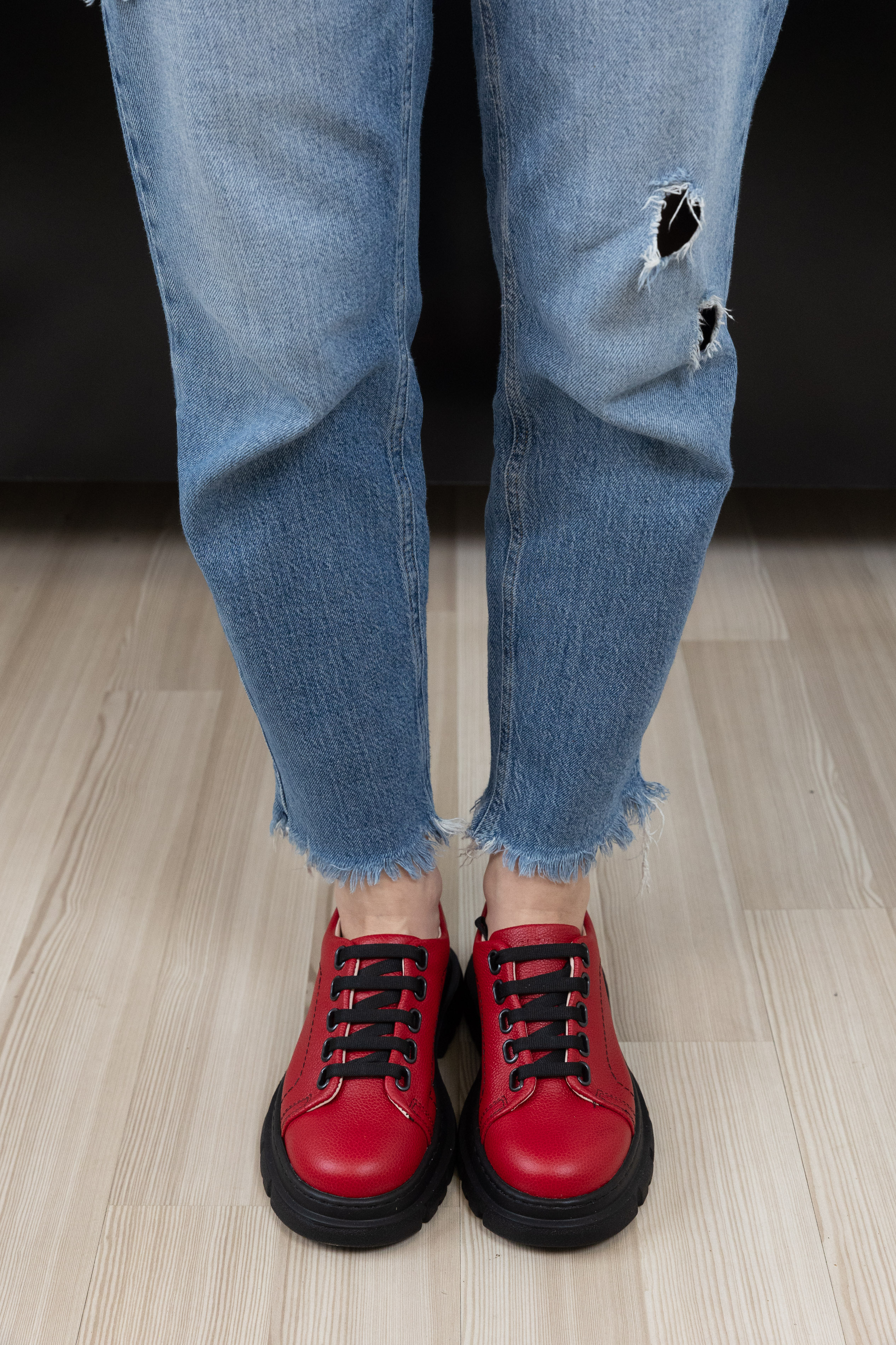 Pantofi dama calapod lat, Glemis, piele naturala - Cod: 665, Culoare: Rosu Bizon, Marime: 38 (24.8 cm)