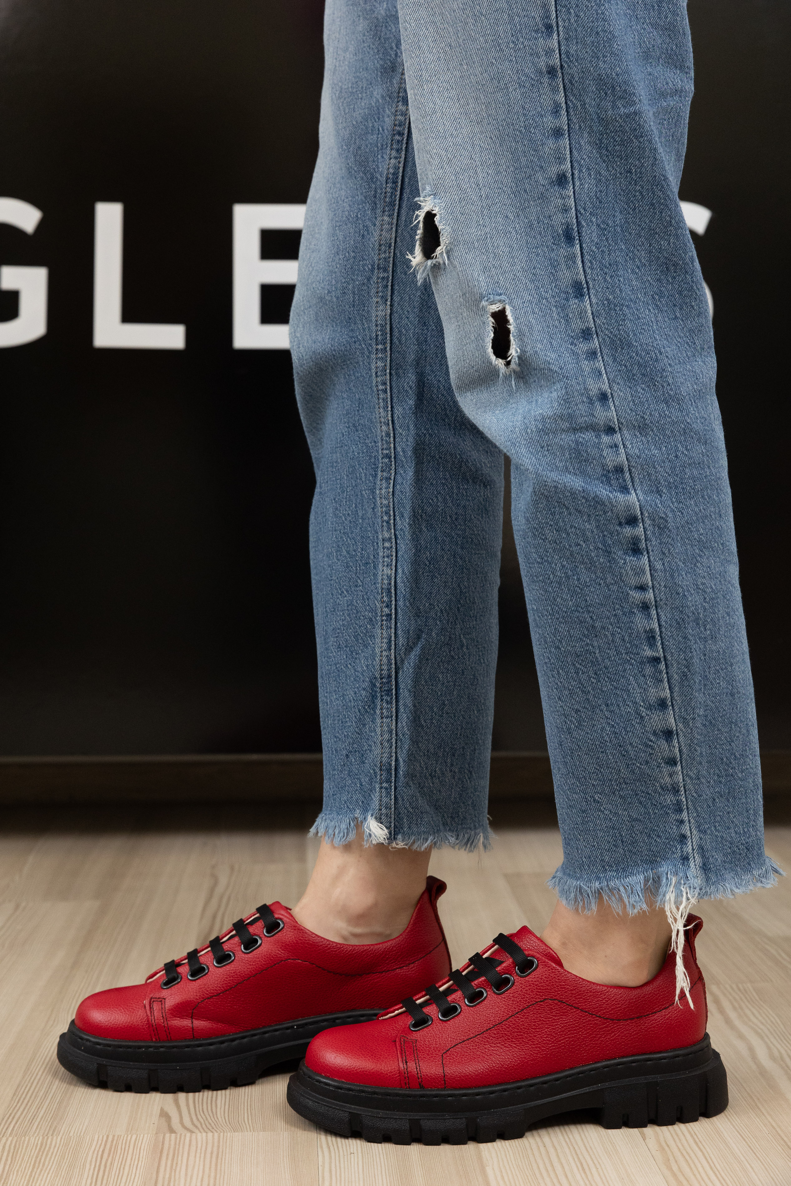 Pantofi dama calapod lat, Glemis, piele naturala - Cod: 665, Culoare: Rosu Bizon, Marime: 38 (24.8 cm)