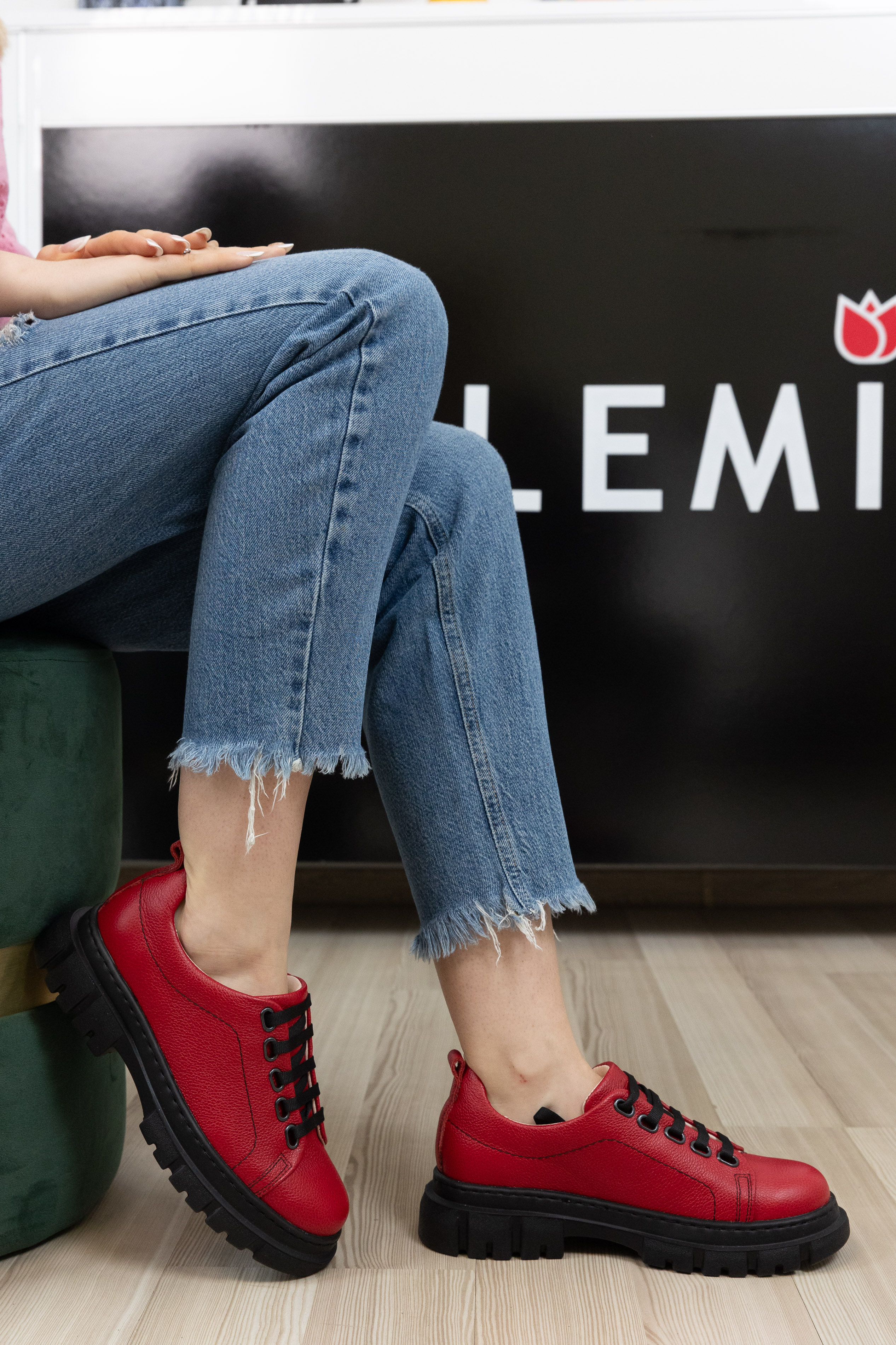 Pantofi dama calapod lat, Glemis, piele naturala - Cod: 665, Culoare: Rosu Bizon, Marime: 38 (24.8 cm)