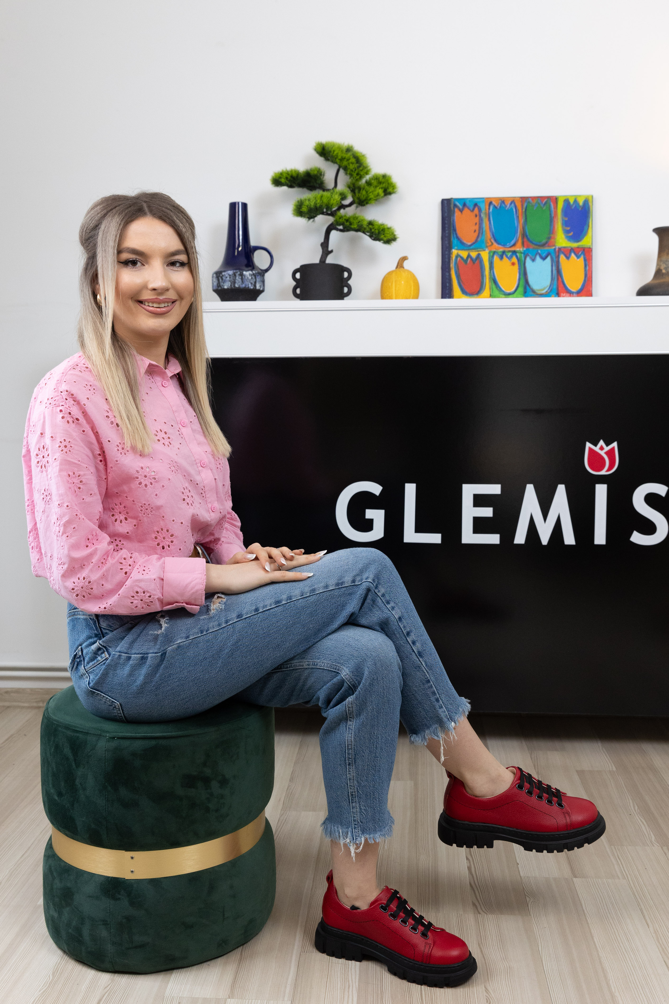 Pantofi dama calapod lat, Glemis, piele naturala - Cod: 665, Culoare: Rosu Bizon, Marime: 38 (24.8 cm)