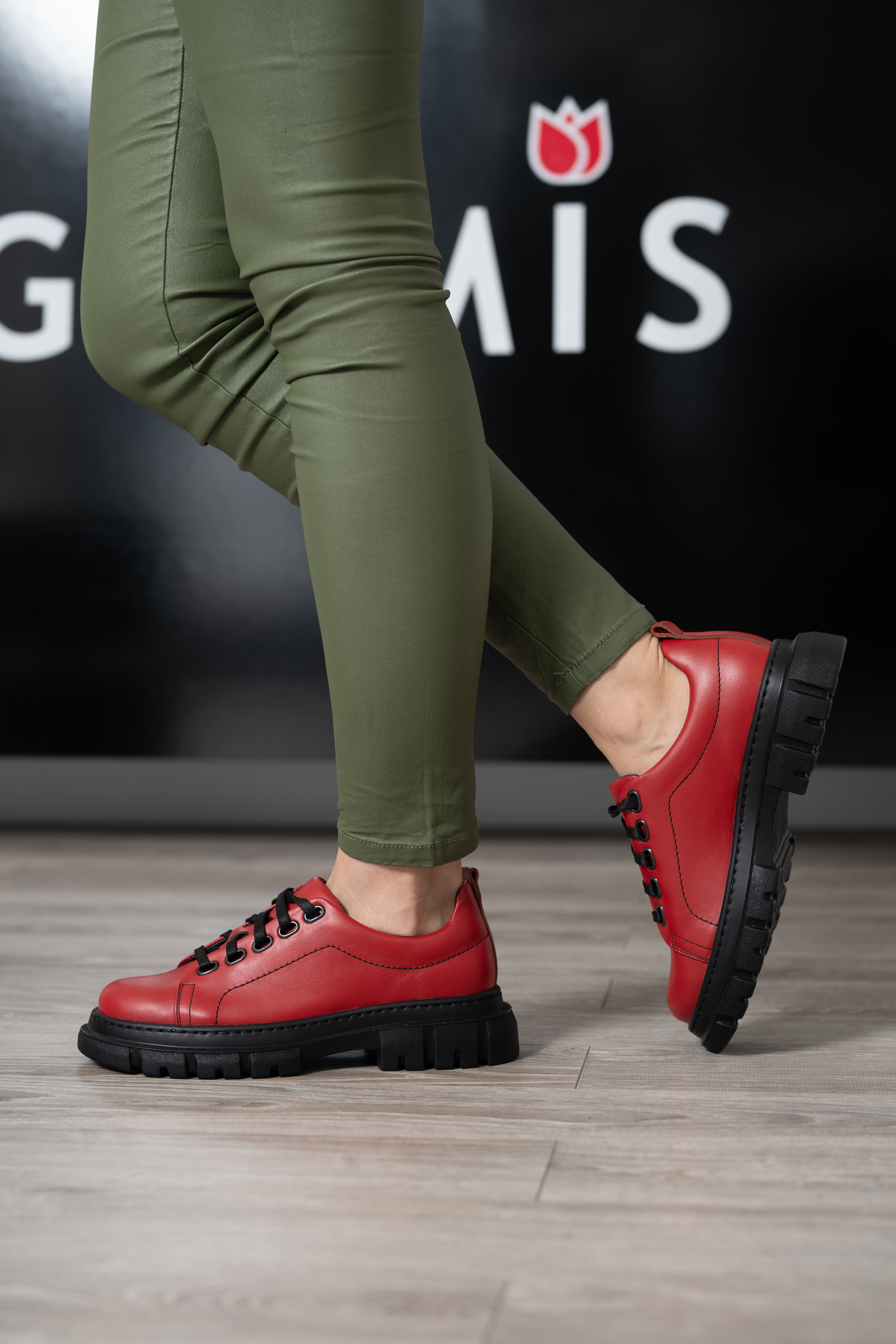 Pantofi casual dama, Glemis, piele naturala - Cod: 665, Culoare: Rosu Box, Marime: 38