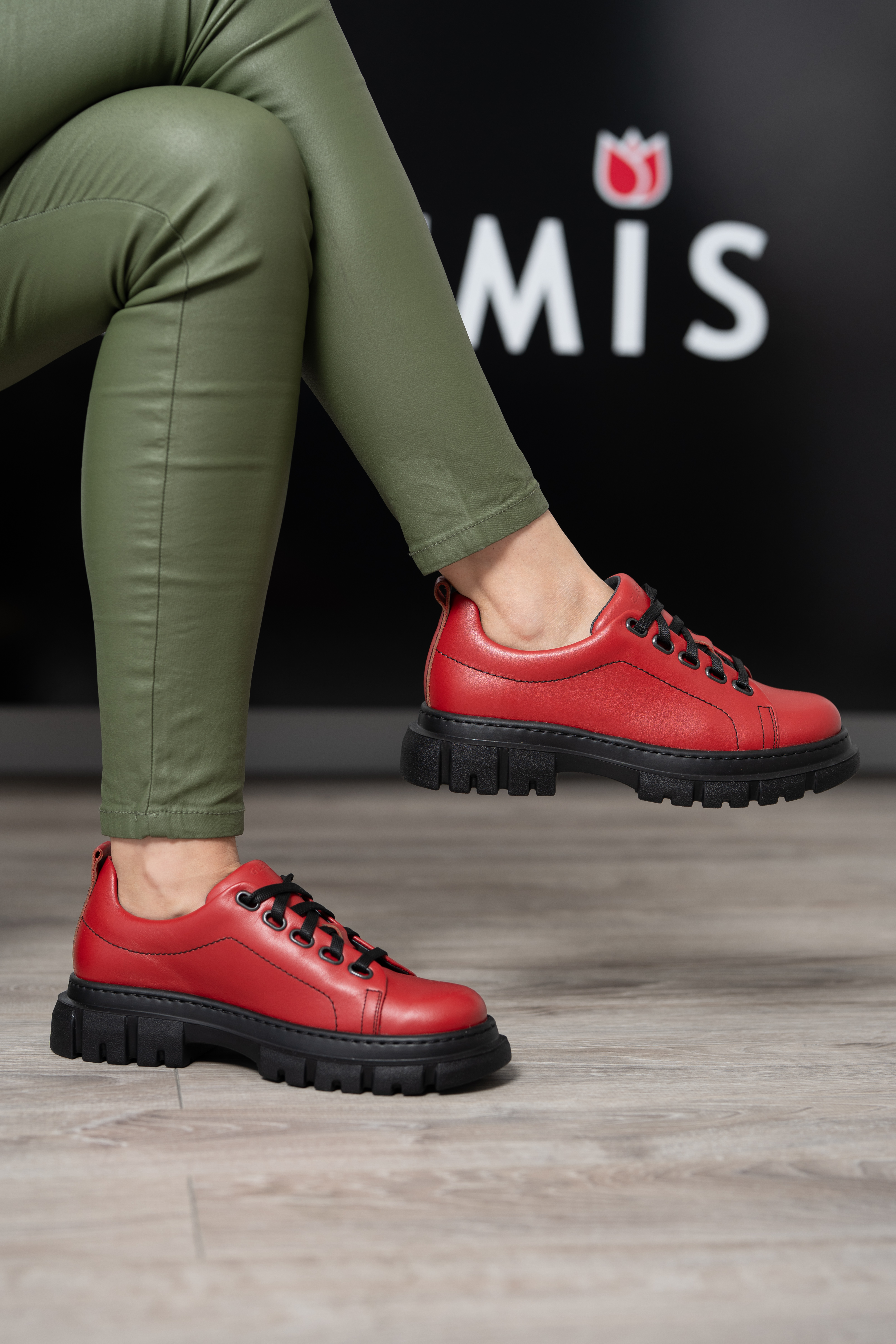 Pantofi casual dama, Glemis, piele naturala - Cod: 665, Culoare: Rosu Box, Marime: 38