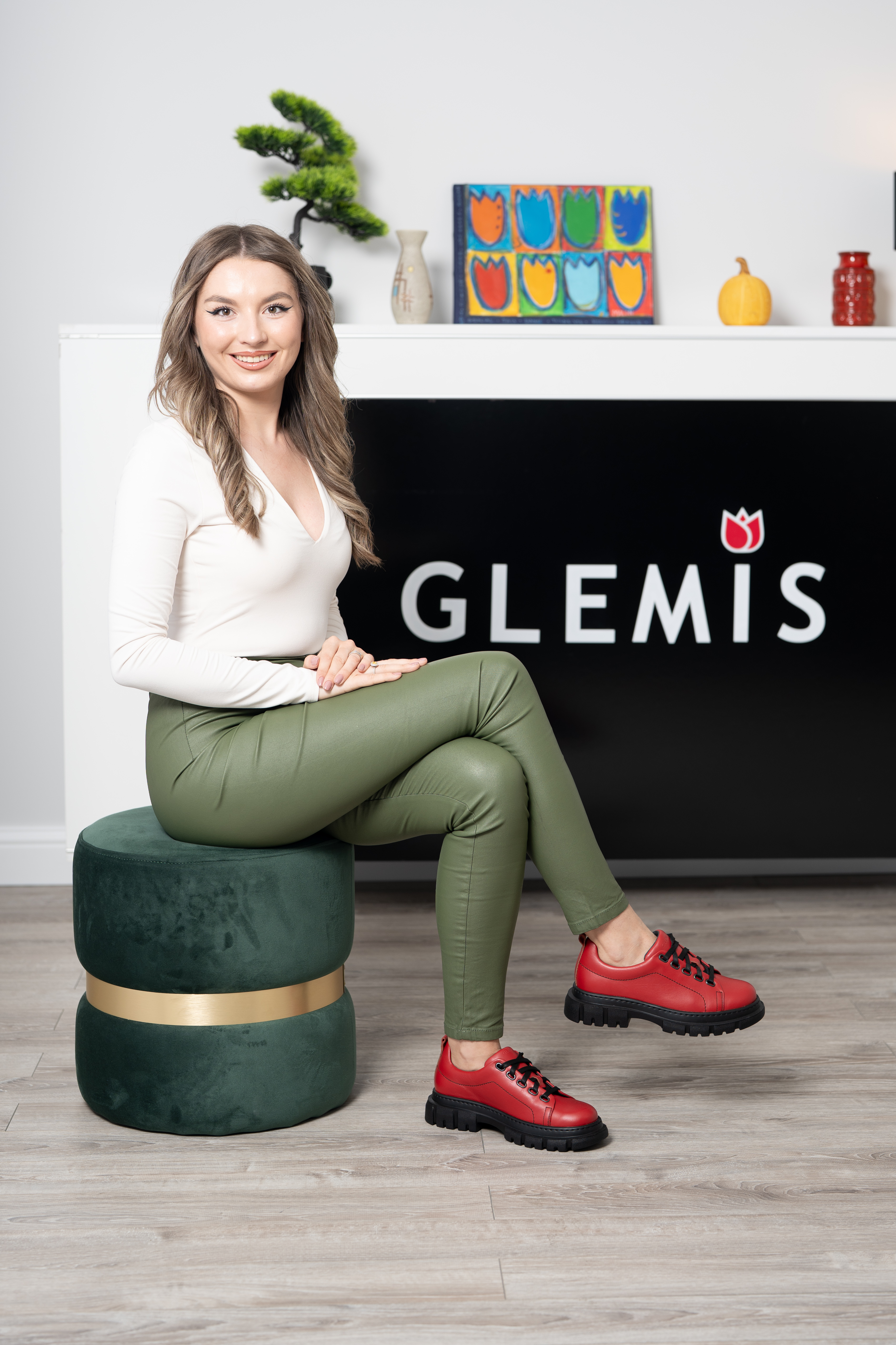 Pantofi casual dama, Glemis, piele naturala - Cod: 665, Culoare: Rosu Box, Marime: 38