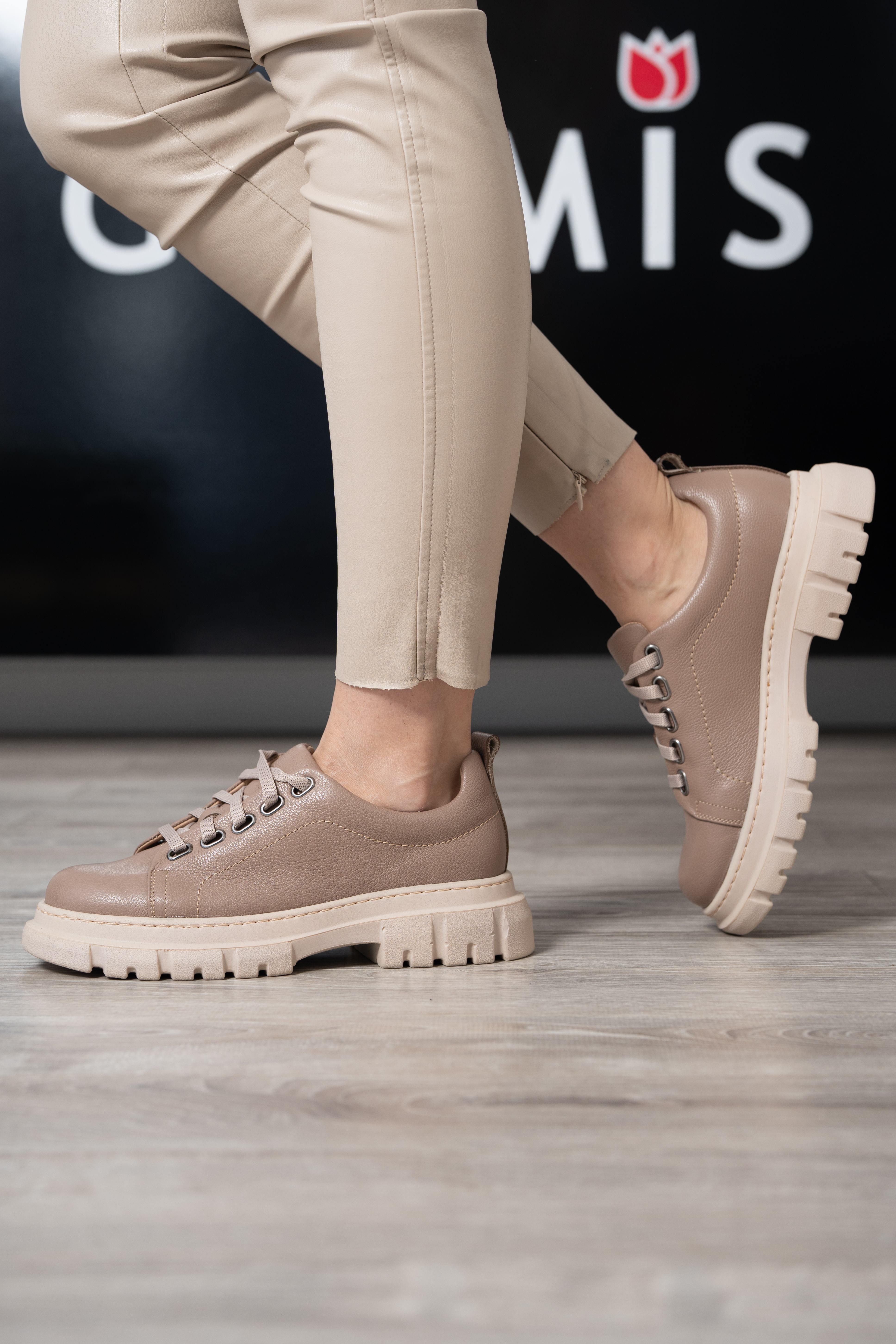 Pantofi casual dama, Glemis, piele naturala - Cod: 665, Culoare: Taupe Bizon, Marime: 38