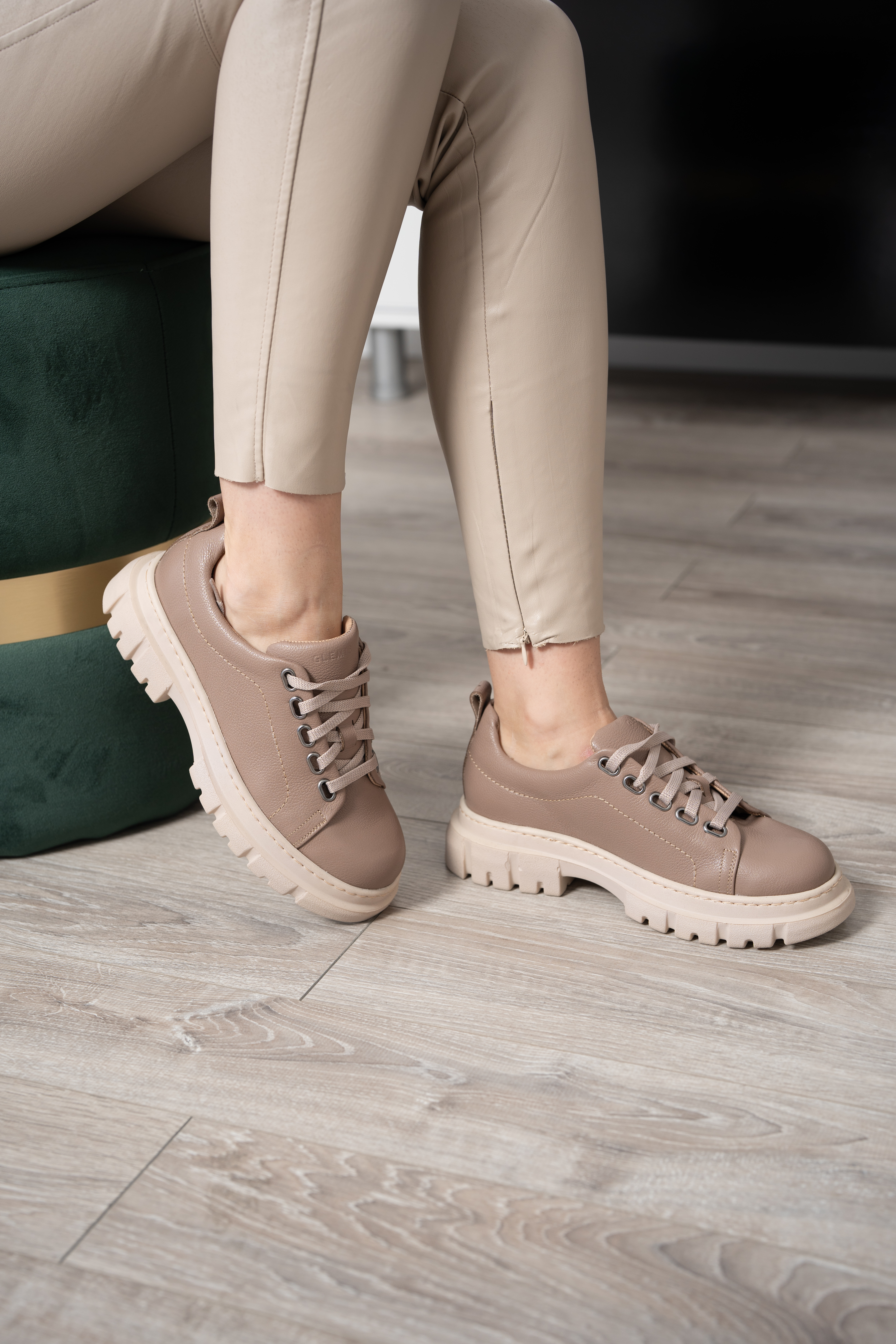 Pantofi casual dama, Glemis, piele naturala - Cod: 665, Culoare: Taupe Bizon, Marime: 38