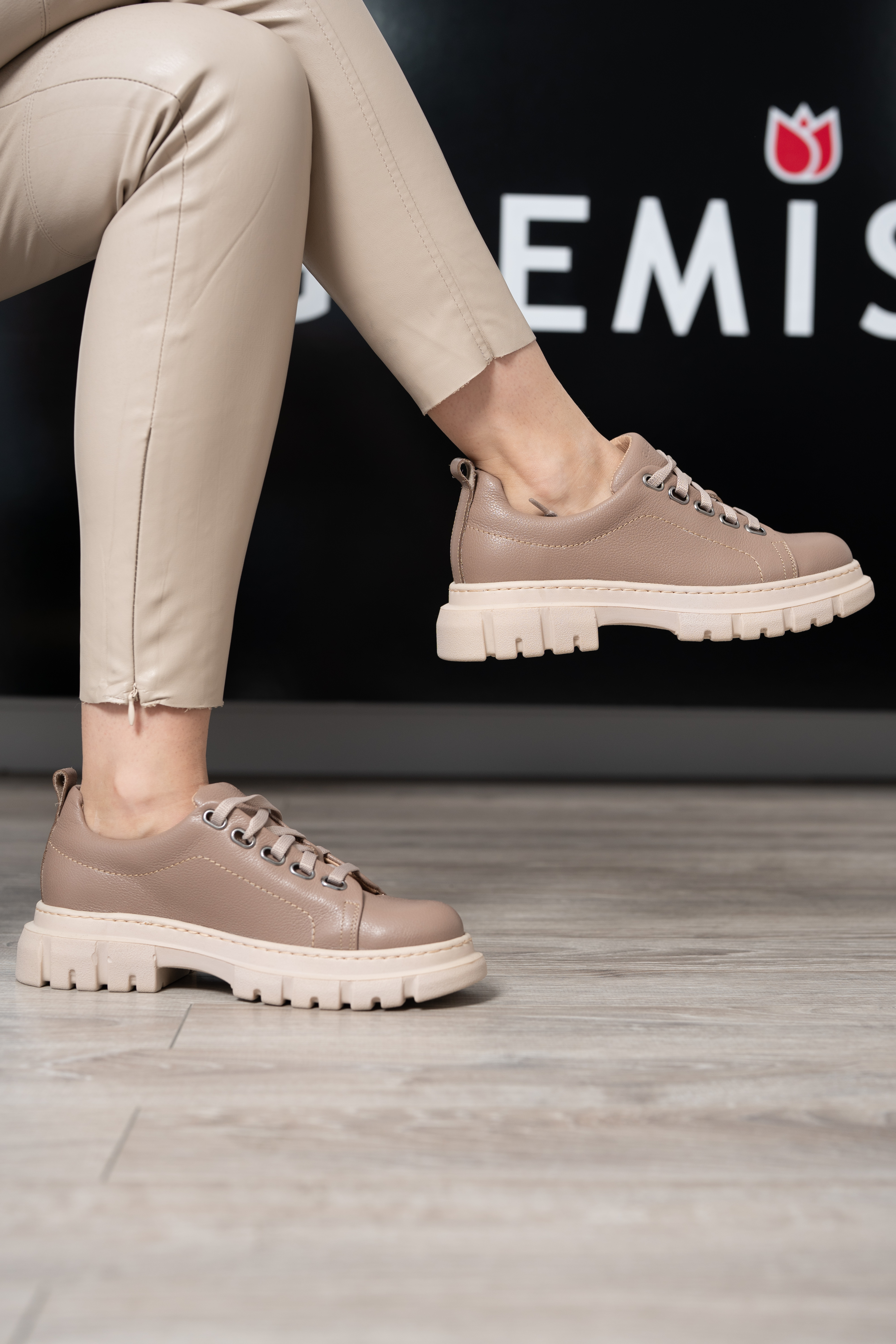 Pantofi casual dama, Glemis, piele naturala - Cod: 665, Culoare: Taupe Bizon, Marime: 38