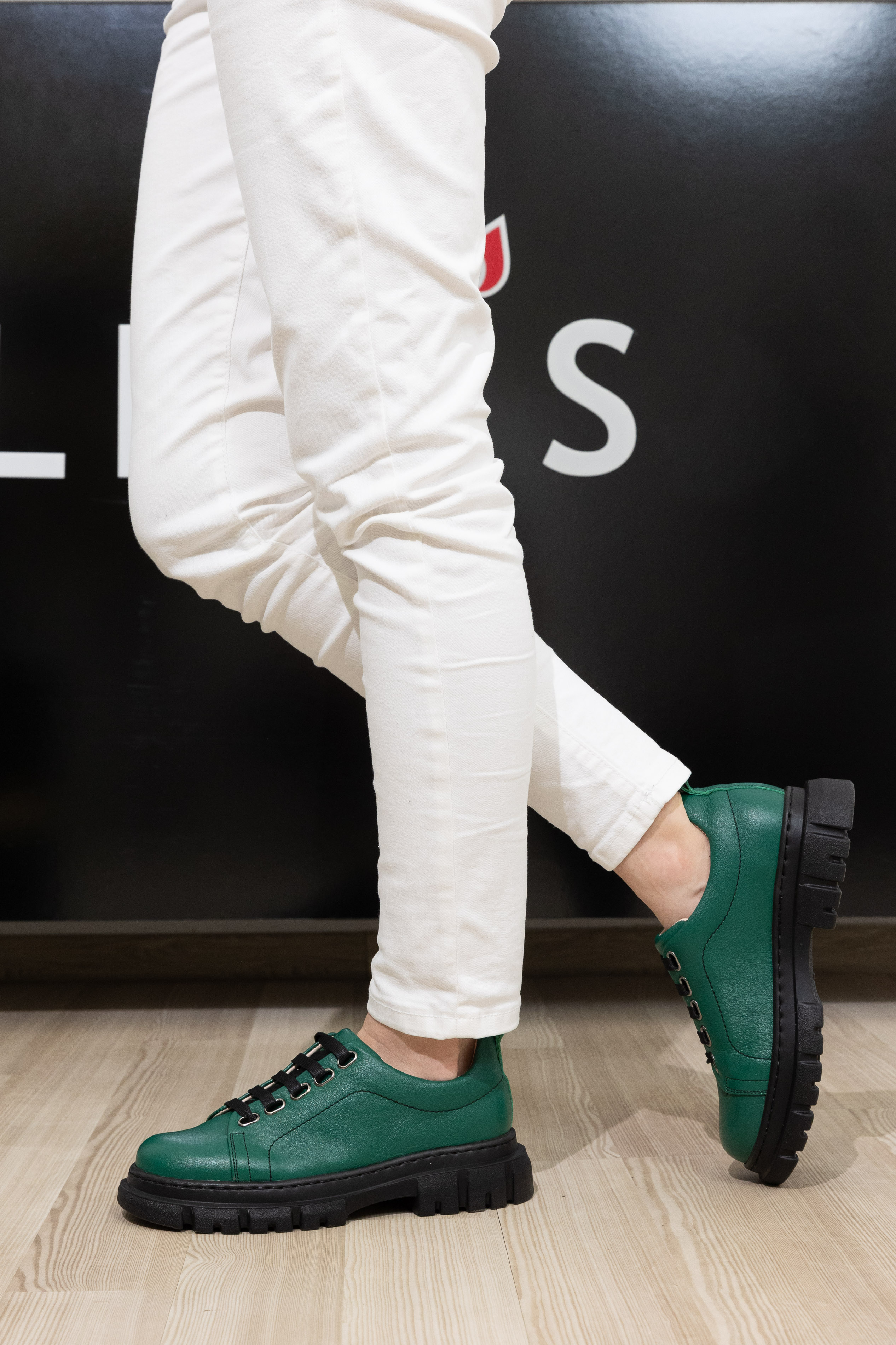 Pantofi dama calapod lat, Glemis, piele naturala - Cod: 665, Culoare: Verde Bizon, Marime: 38 (24.8 cm)